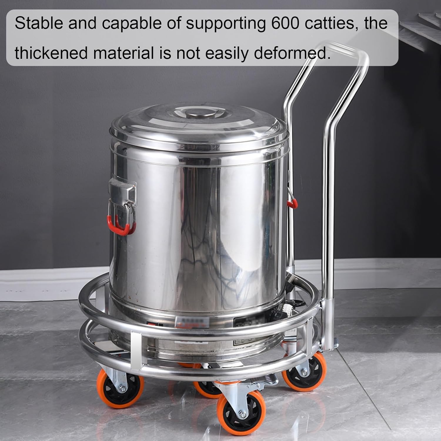 Commercial Soup Bucket Insulation Bucket Stand, Heavy Duty Large Soup Bucket Rack, Soup Pot Doll-y Cart with 4 Wheels for Canteen Restaurant,Silver-42x75cm