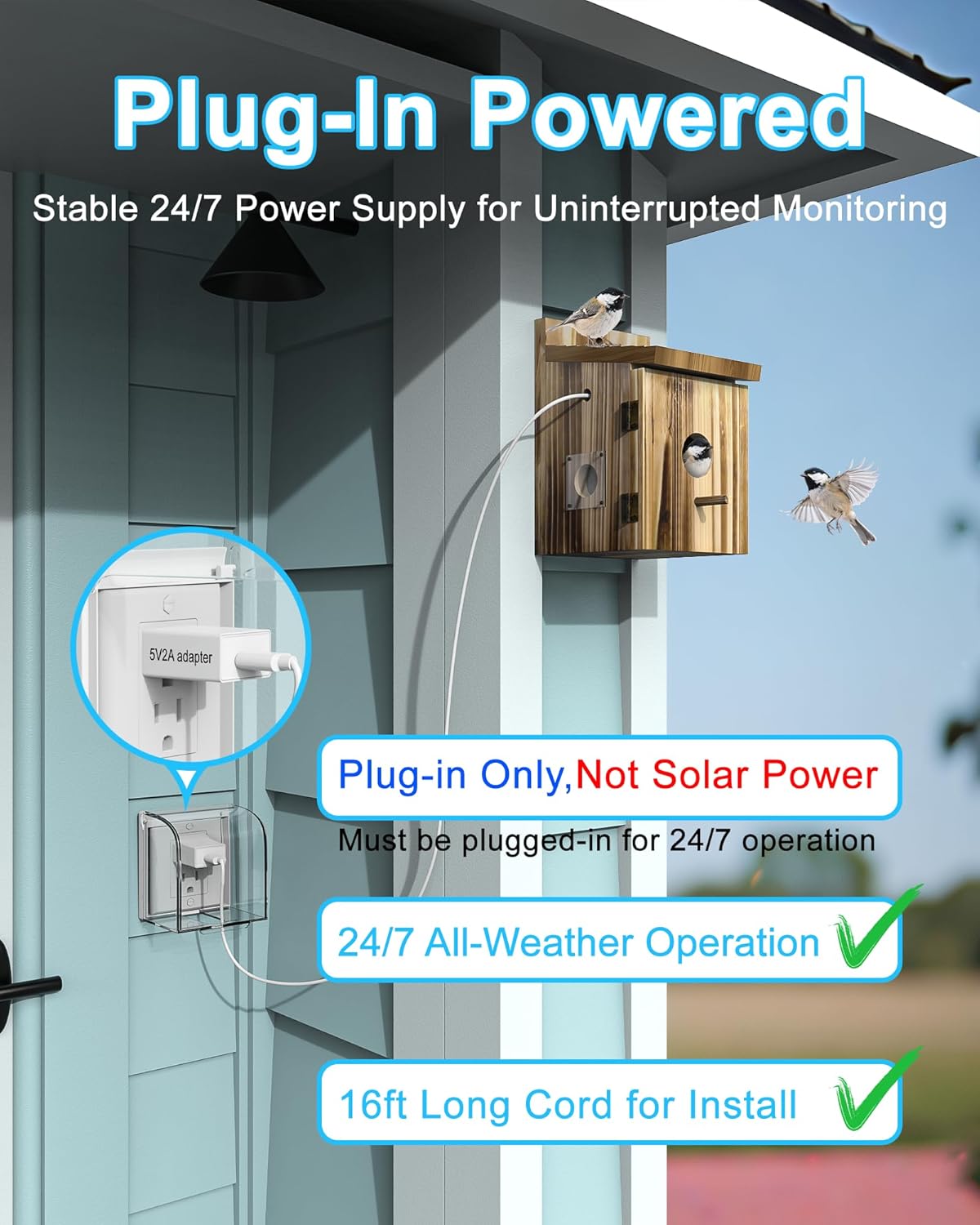 Smart Bird House with Camera for Small Birds Nesting, 2K HD Wi-Fi Bird Watching Cam for Birdhouse, Auto Detect&Notify, Night Vision, APP Control, Wooden Birdhouse with Camera Inside