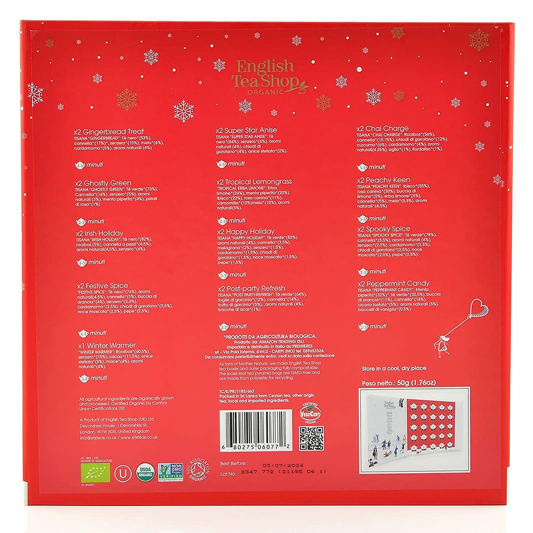 English Tea Shop® | Calendario Avvento Rosso | Tè e Tisane del Natale | Cofanetto Regalo Infusi - 25 Bustine (50 Gr) | Piramide