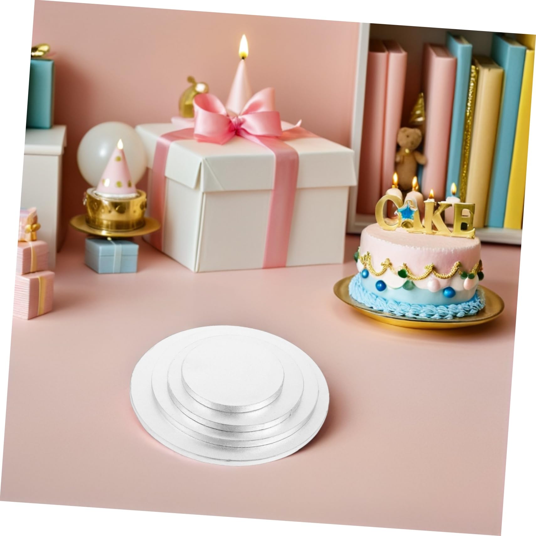ABOOFAN Base pour Gâteau Ronde Argentée 8 Pièces en Carton Ondulé, Robuste