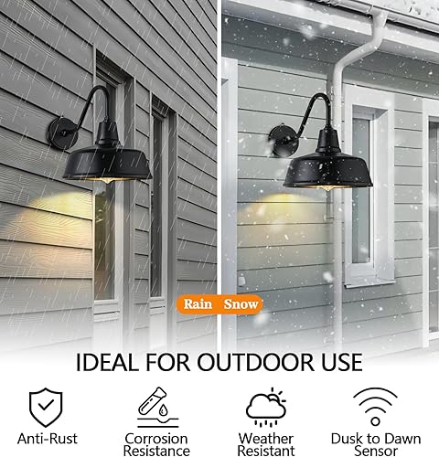 Miniatura 2 de Luz de granero al aire libre de 11 pulgadas, luz de cuello de cisne del atardecer al amanecer. Accesorios de iluminación exterior impermeables y