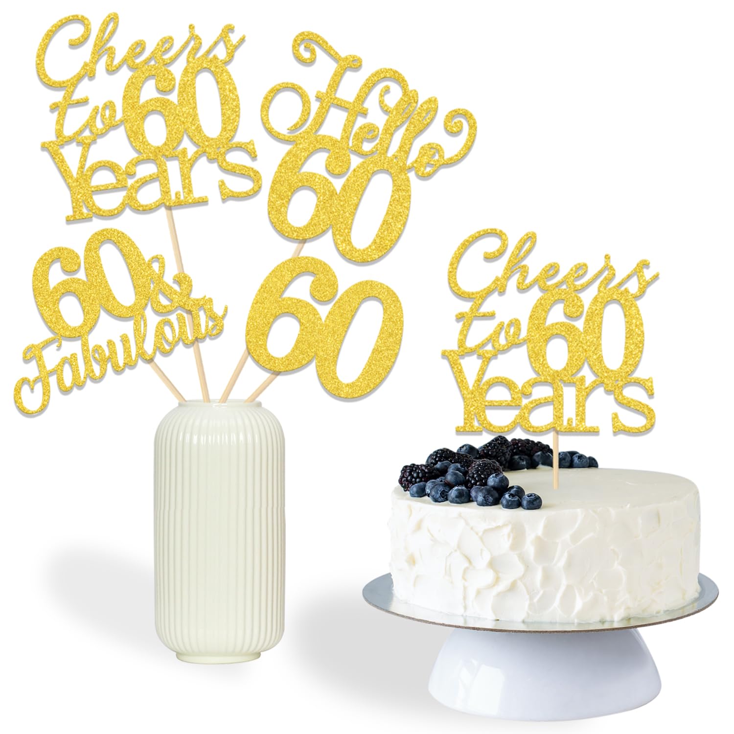 Bâtons de table 60e anniversaire dorés | Lot de 12 centres de table pour fête