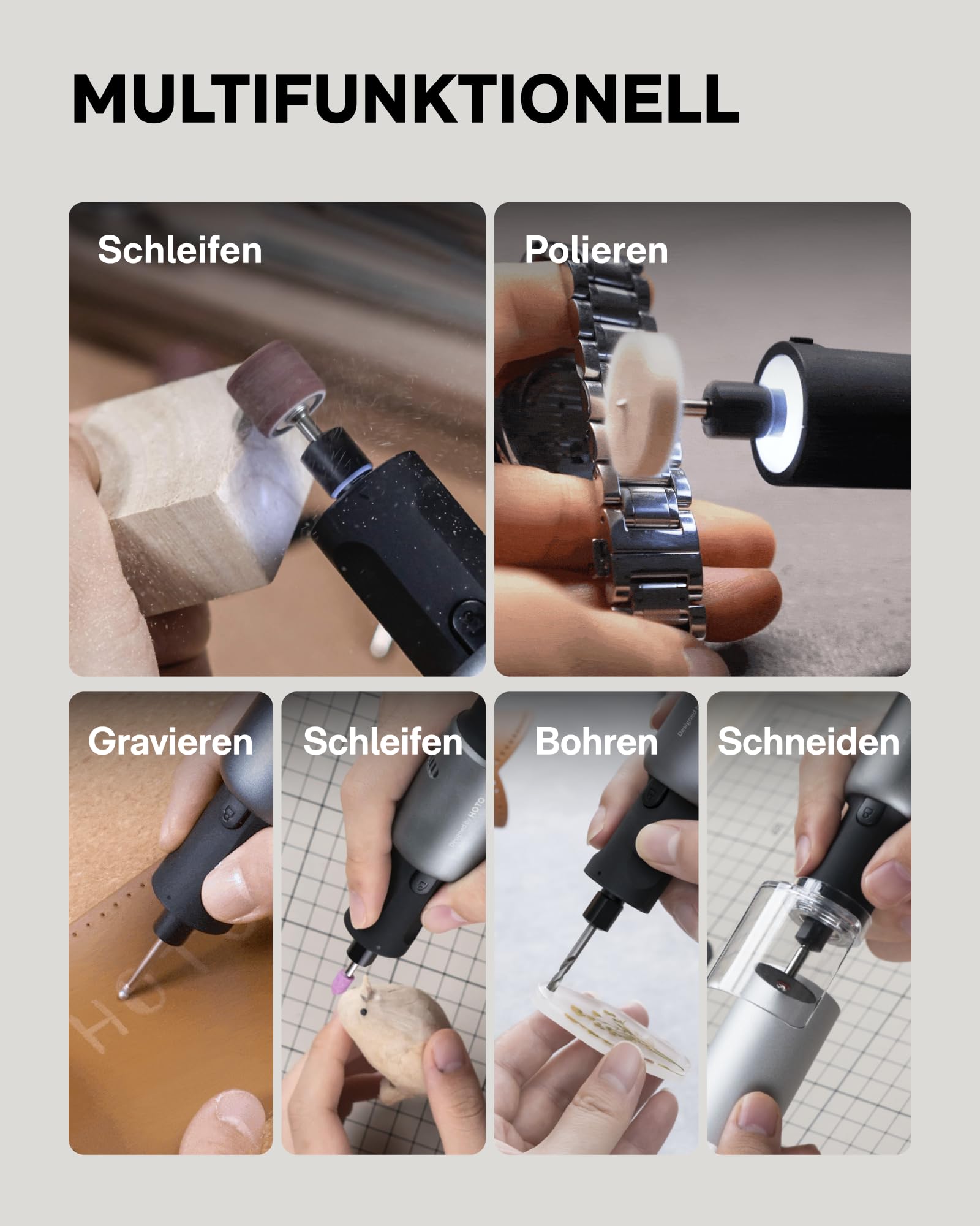 HOTO Akku Multifunktionswerkzeug 4V, 35 Drehwerkzeug Zubehörset, 2000mAh Rotationswerkzeug 5 Gang, Drehzahl 5000-25000 U/min, Typ-C, LED Ringlicht Schnitzen/Gravieren/Schleifen/Schneiden/Polieren
