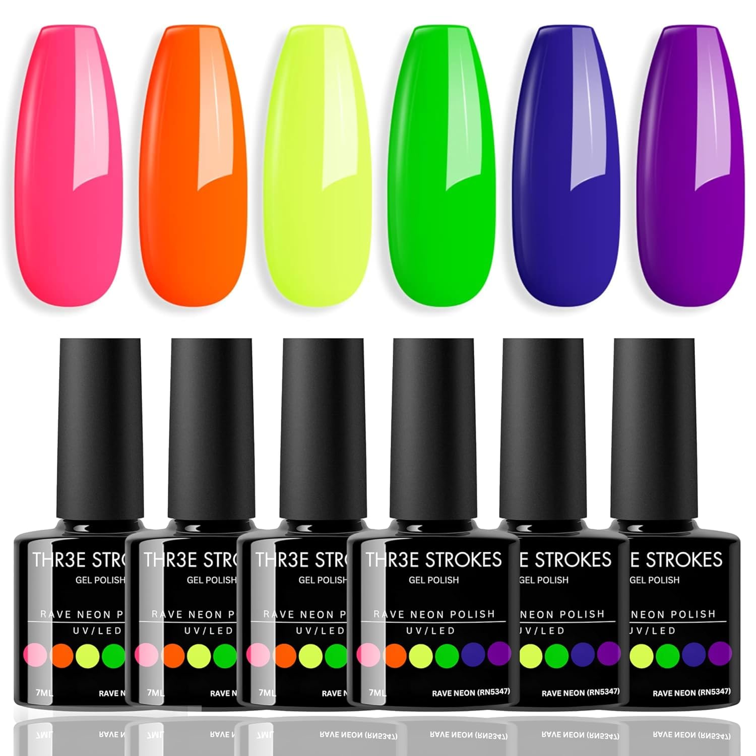 THR3E STROKES Gel Nail Polish Set- 6 Colors Nude Gel Polish All Seasons Skin Tones Pink Neutral Brown Gel Polish Kit (Uv/Led Lamp Required) Shades Need At Least 3 Layers, Shine Finish, 7.5 Milliliters (RAVE NEON RN5347, )-image-27
