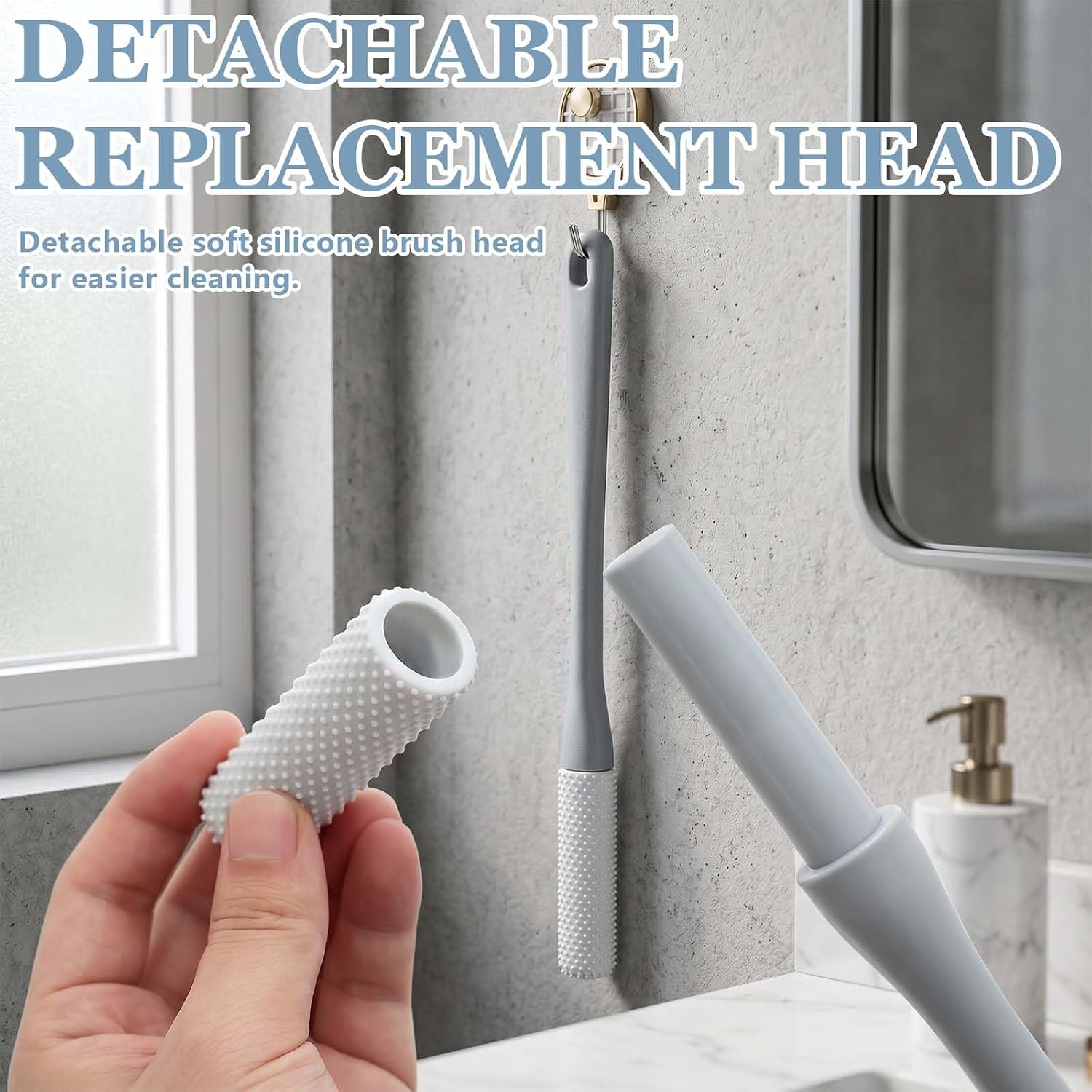 Toe Cleaning Brush, 2 Pack 15.7 Inch Long Handle Silicone Toe Gap Cleaner Soft Exfoliating Foot Scrubber for Shower Use Suitable for Seniors Expecting Mothers, Men and Women (Grey)