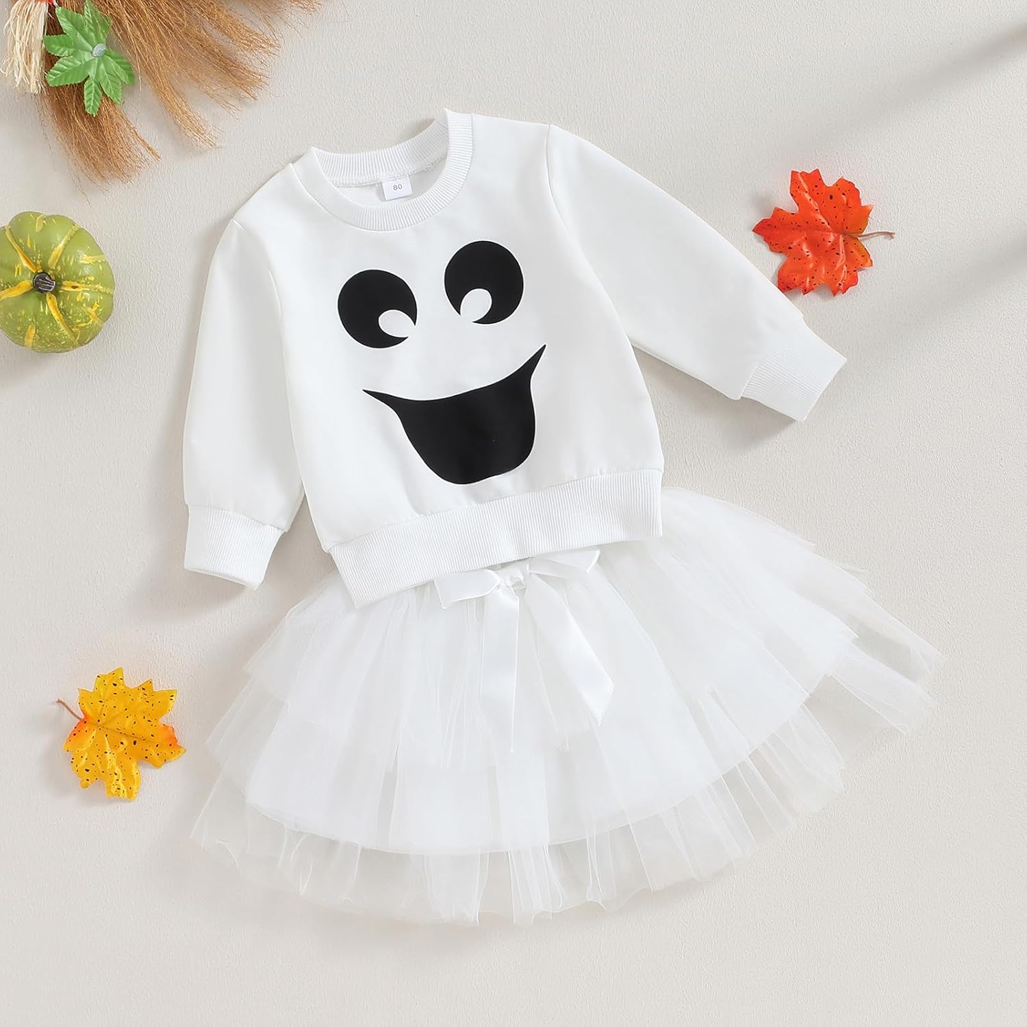 Toddler Baby Girl Halloween Outfit Ghost Costume Grimace Print Sweatshirt with Tutu Skirt Halloween Costumes - Image 2