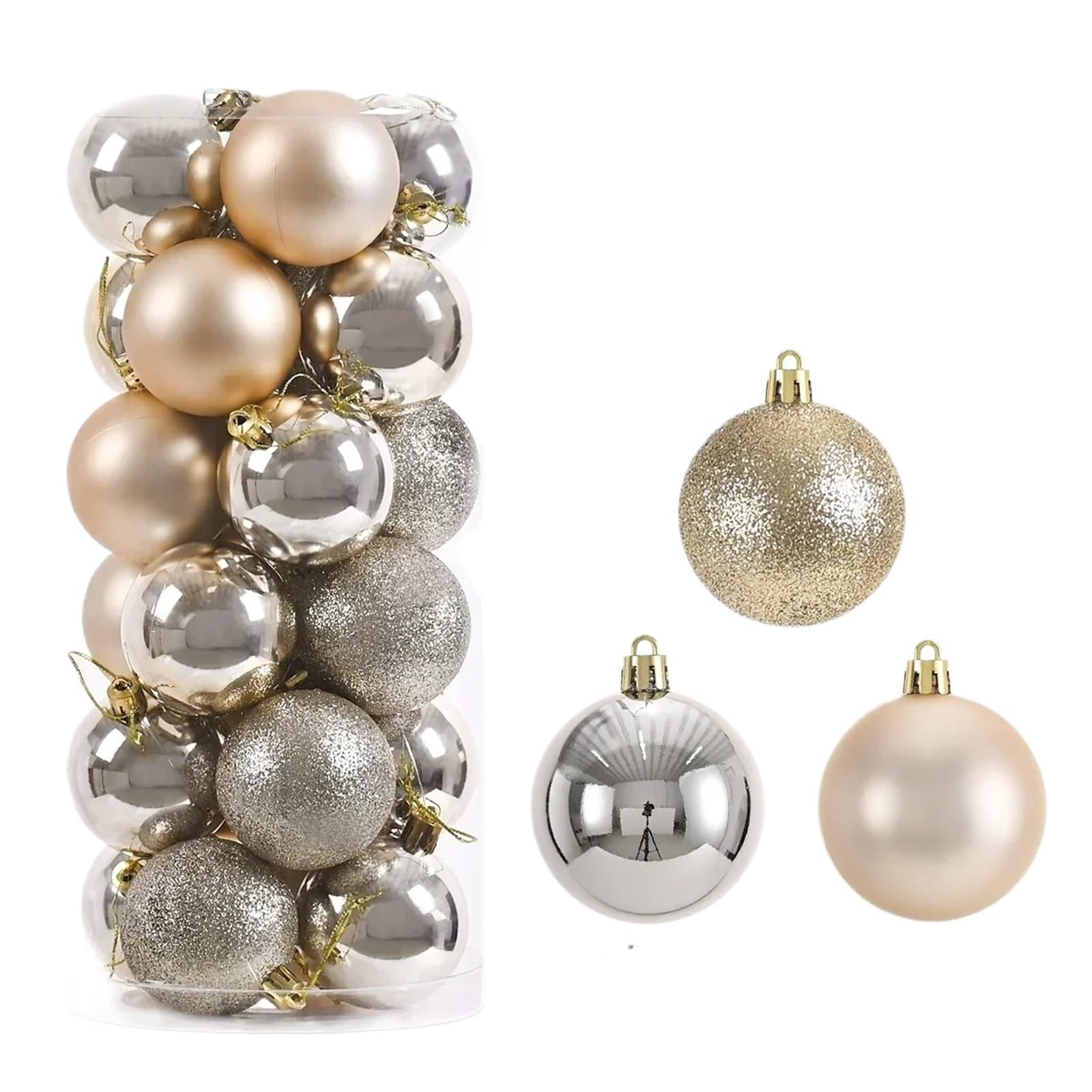 Bolas De Natal, Decoración Arbol Navidad 24 Bolas navideñas de plástico Color sólido for Colgar en el árbol, for Fiestas y Bodas(6cm,Champagne)