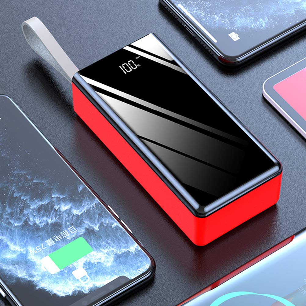 Mobilny powerbank, 50000 mAh przenośne pełne lustro ładowanie, ładowarka USB z podwójną diodą LED i smyczą na klucze, do telefonów komórkowych, smartfonów, kolor czerwony
