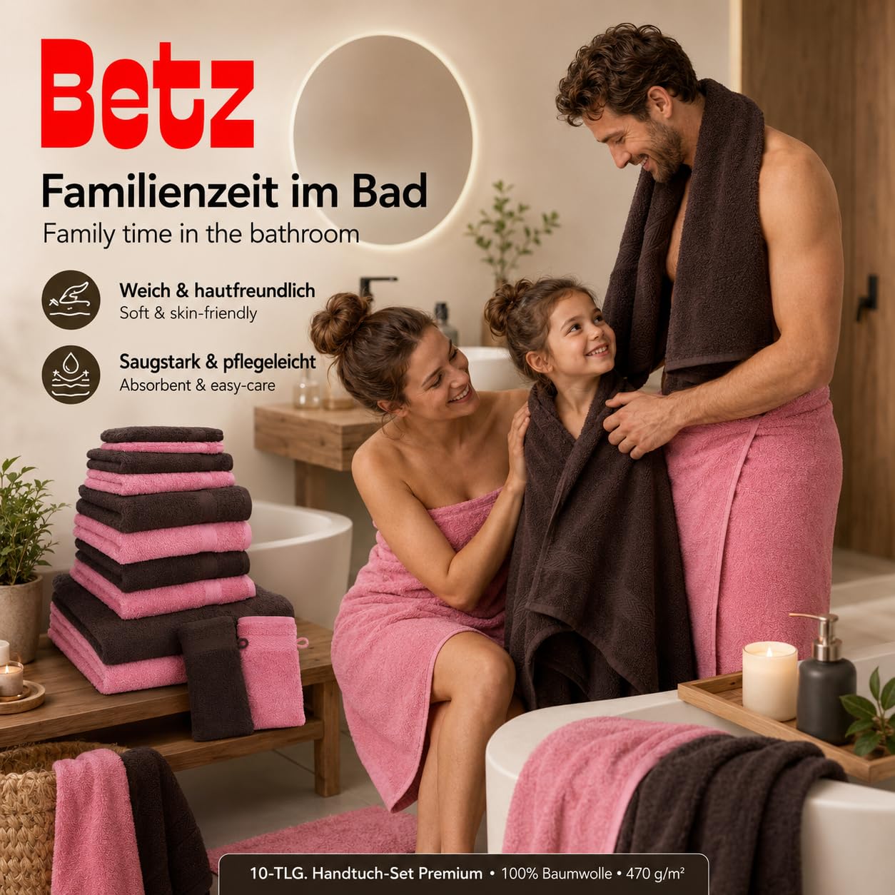 Betz 10-częściowy zestaw ręczników premium 100% bawełna 2 ręczniki kąpielowe 4 ręczniki do rąk 2 ręczniki dla gości 2 rękawice do mycia kolor ciemny brązowy i brudny róż