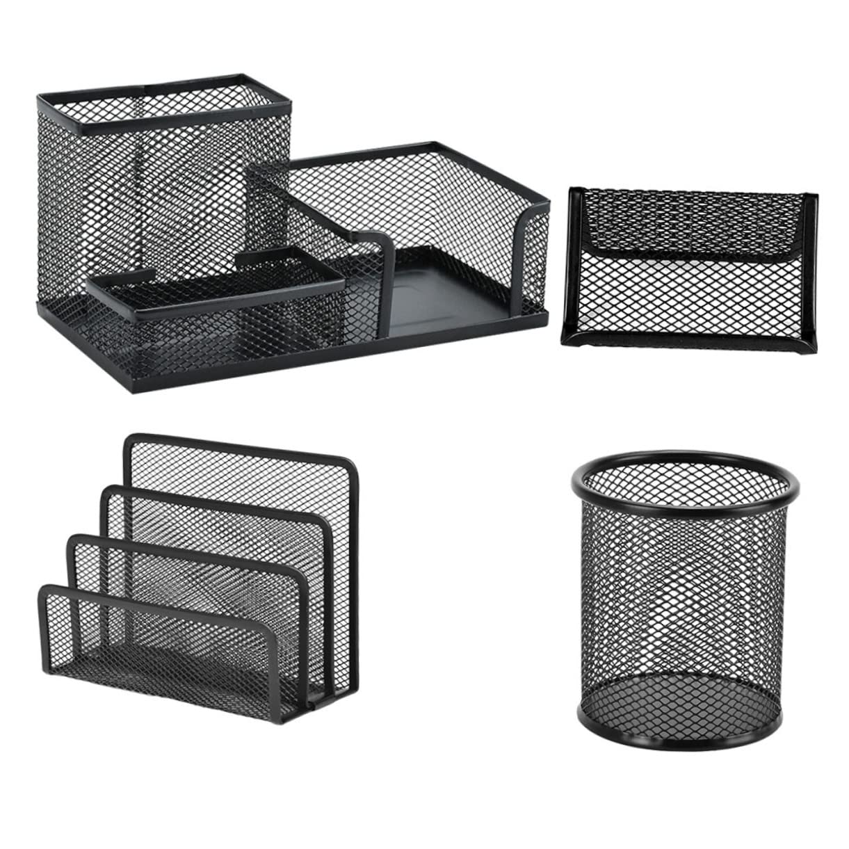 Organisateur de bureau noir 4 pièces en fer avec porte-stylos et range-courrier