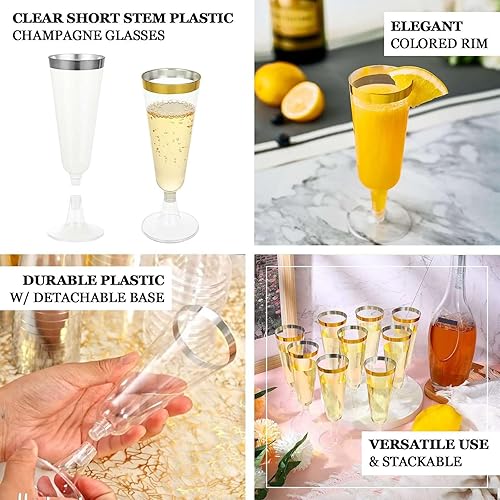 Miniatura 5 de Efavormart - Juego de copas de champán de plástico desechables de 12 a 5 onzas, diseño de borde dorado, base desmontable para bodas, cumpleaños,