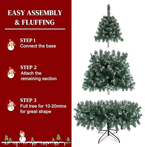 Miniatura 3 de 6FT Spray White Snow Dusted Christmas Tree, Artificial Hinged Christmas Tree with 812 Branch Snow Tip and Foldable Metal Stand, White Holiday Fake