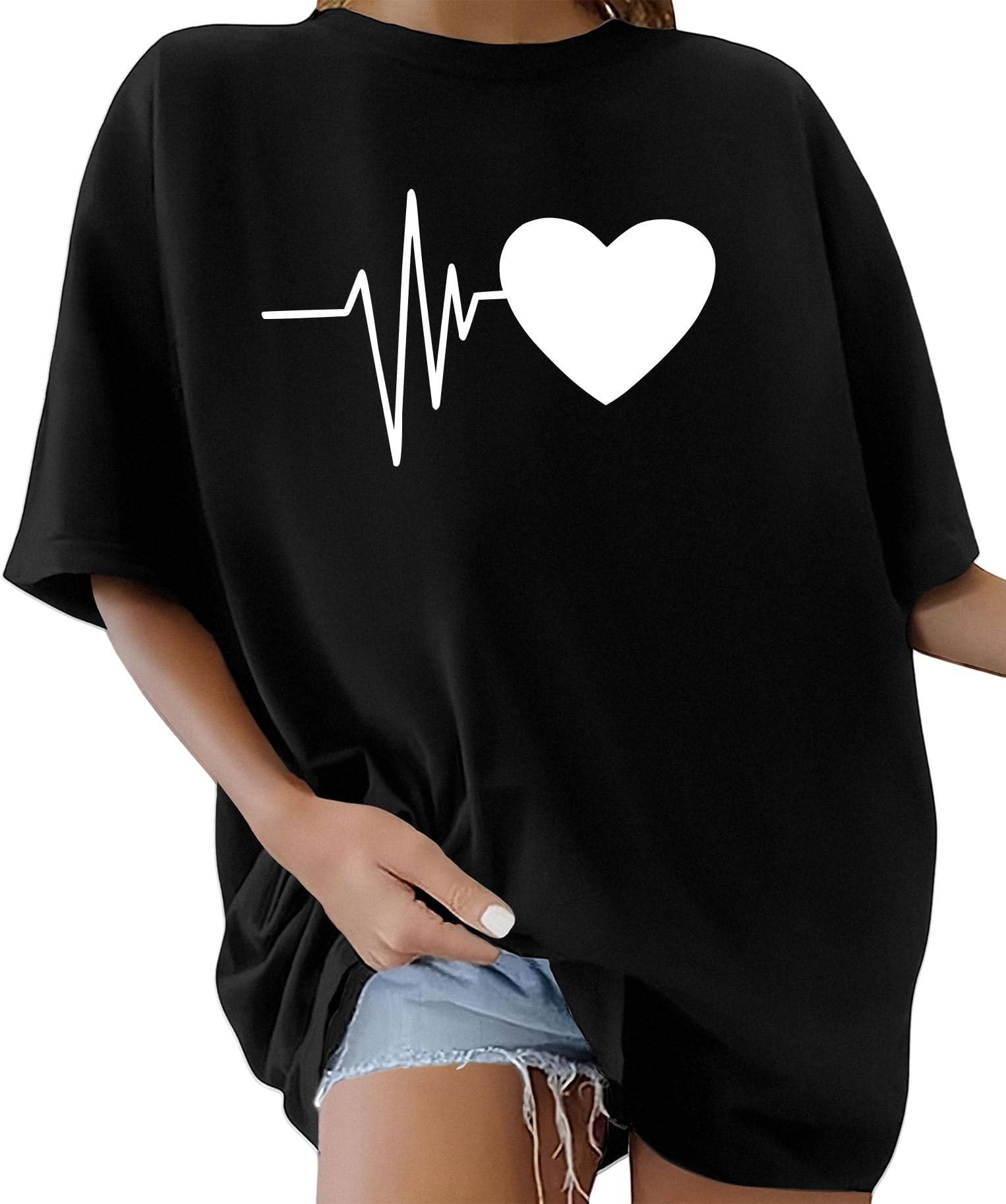 Women's T-Shirt Crew Neck Oversize Basic Shirt Cotton T-Shirt Plain Short Sleeve Top Summer Tops Tee Shirts Wide Shoulder