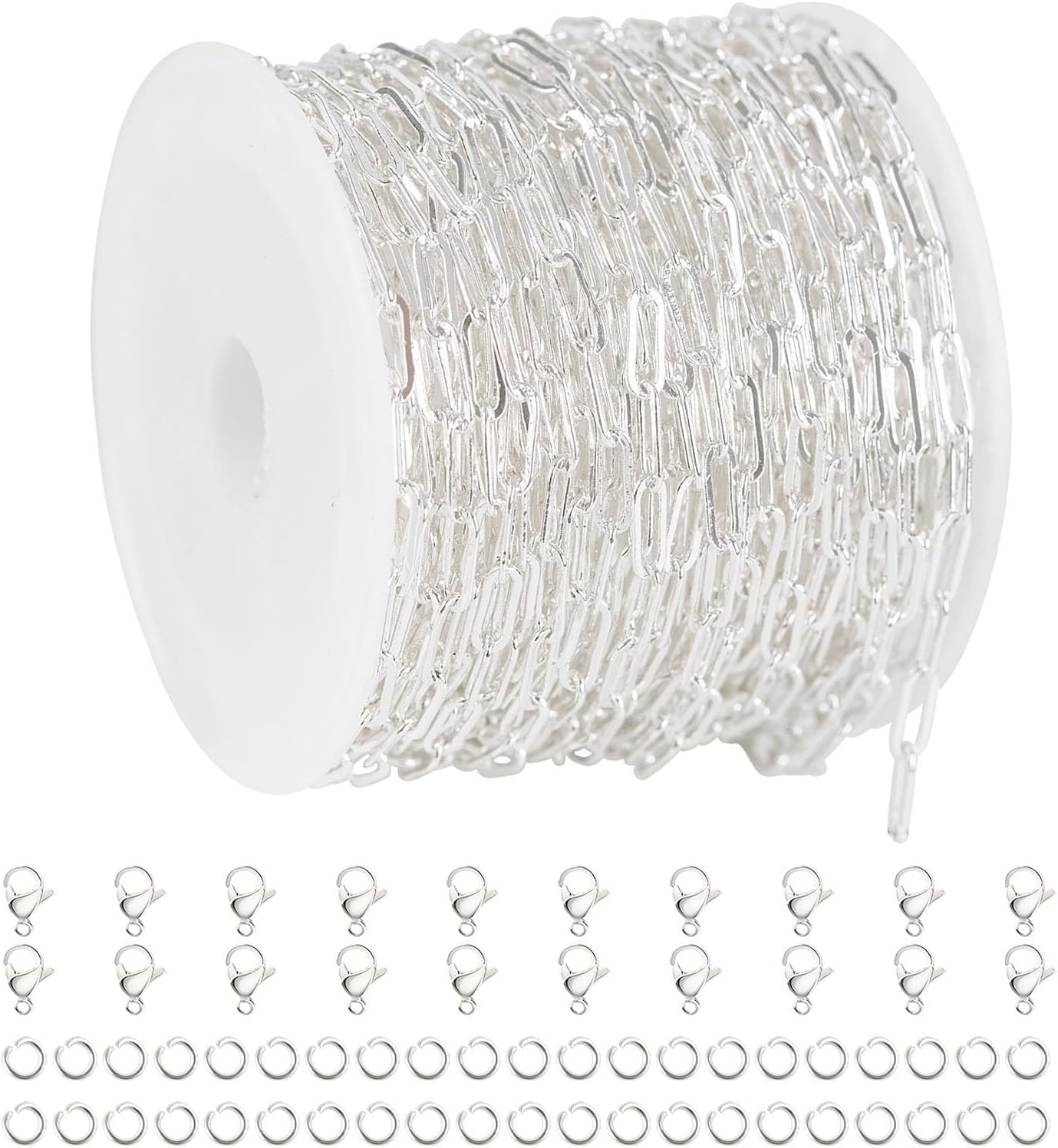 YOUBEIYEE 32.8 Feet Silver Paperclip Chain for Jewelry Making Silver Plated Brass Chain Roll for Women Necklace Bracelet DIY Jewelry Supplies