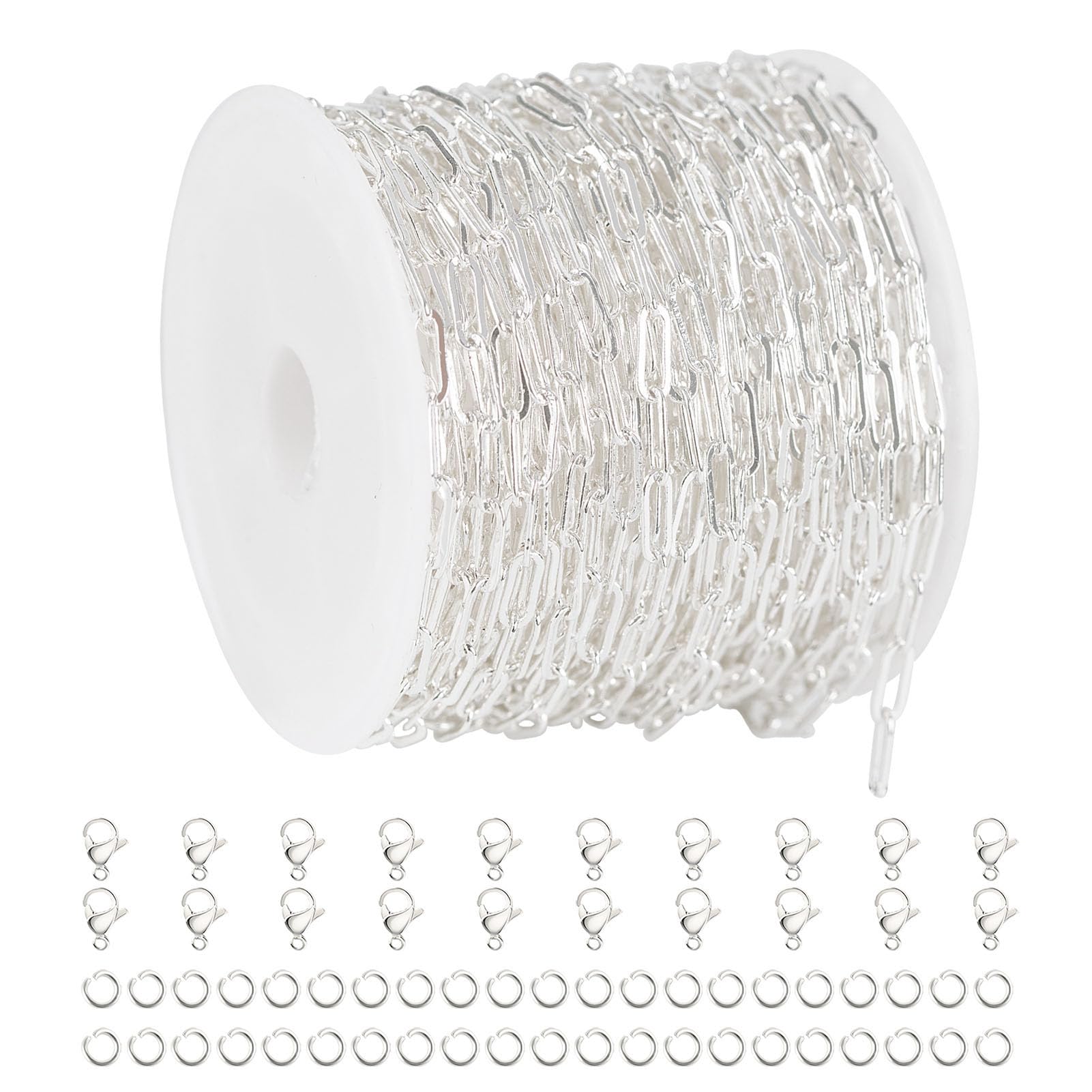 YOUBEIYEE 32.8 Feet Silver Paperclip Chain for Jewelry Making Silver Plated Brass Chain Roll for Women Necklace Bracelet DIY Jewelry Supplies