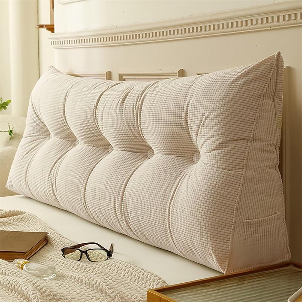 HUMAJORY Wedge Pillows ，Lumbar Support Pillow，Headboard Reading Pillow, Triangular Headboard Cushion，for Bed Sofa Tatami, Washable Daybed Triangle Bolster Cushion(White,120x40x12cm)