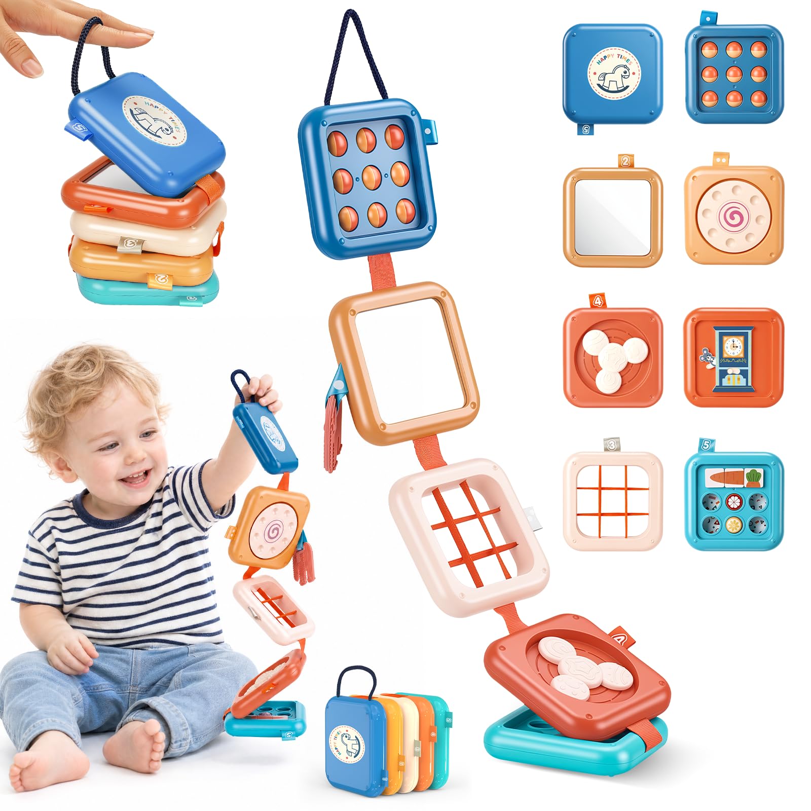 OSLINE Baby Busy Board for 1 Year Old，Toddler Montessori Busy Board for 1 2 3 Year Old,Travel Activity Cube Toys Birthday Gifts for Boy & girl,9 in 1 Baby Travel Cube Toy