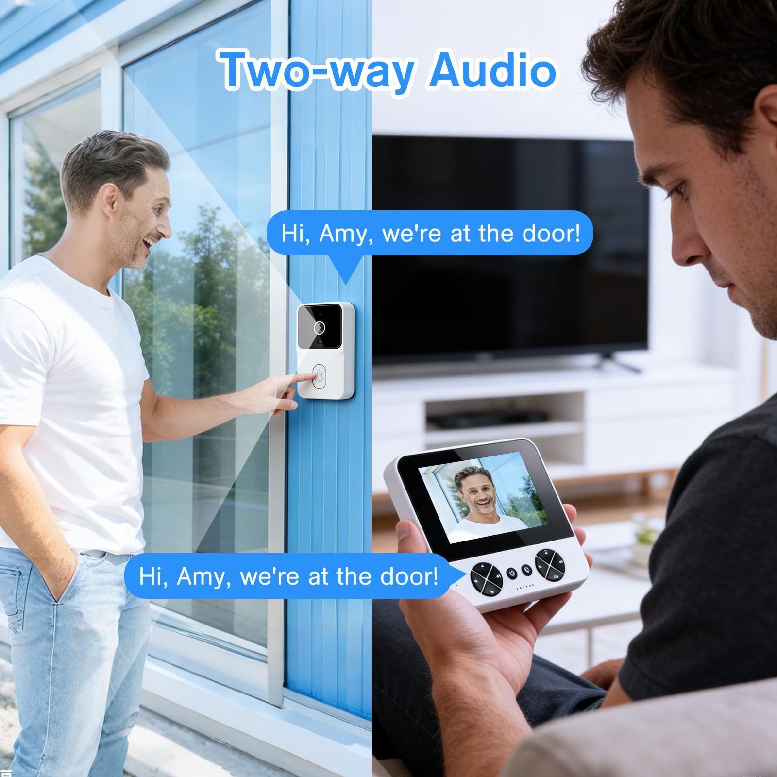 Timbre de vídeo inalámbrico al aire libre con cámara IP65 impermeable 1080P HD - Pantalla IPS de 4,3 pulgadas Portero Vídeo - Visión Nocturna Infrarroja y Audio Bidireccional - Timbre inalámbrico con