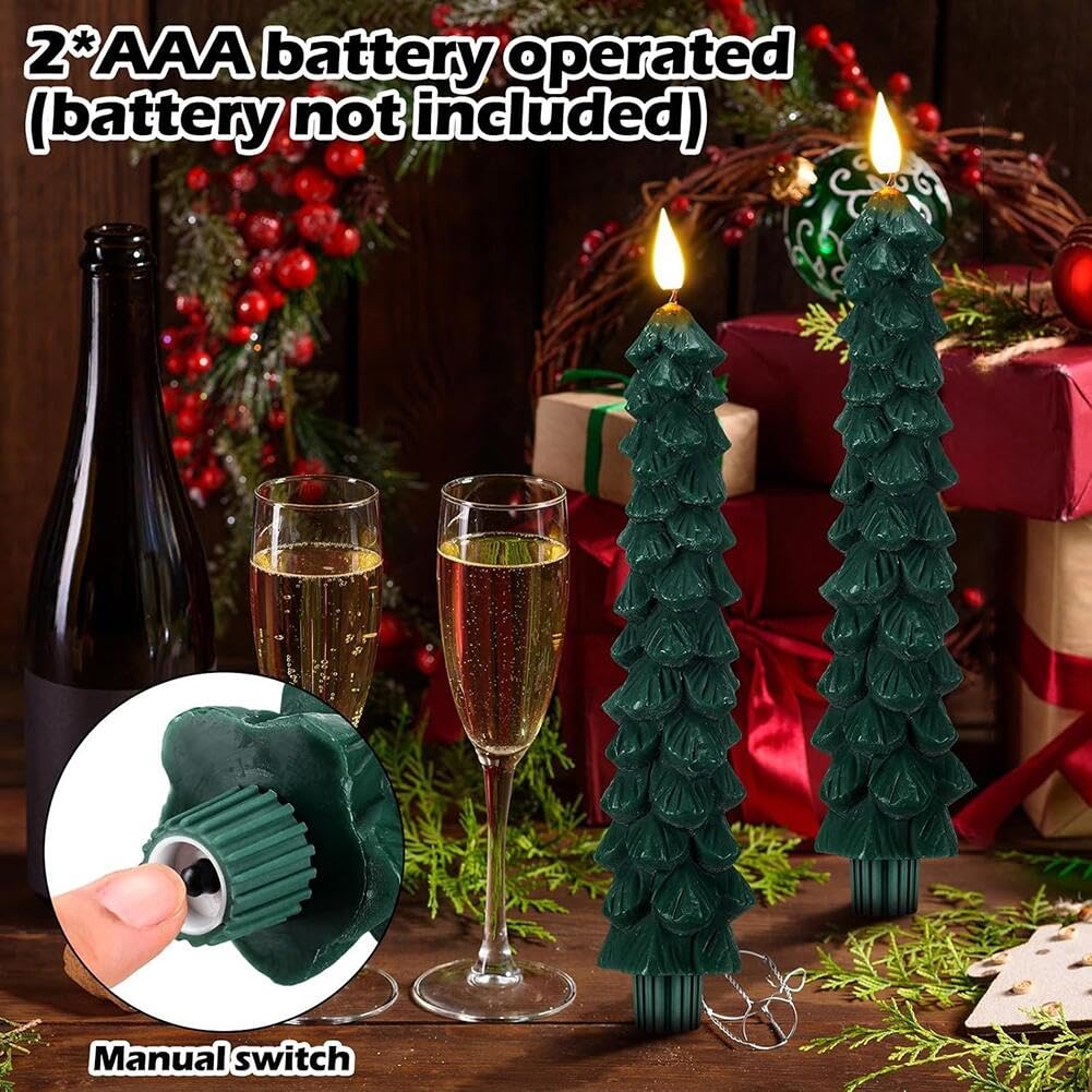Velas cónicas sin llama con control remoto, velas LED en forma de árbol con efecto de llama parpadeante, funcionan con pilas para decoración de mesa de comedor (6)