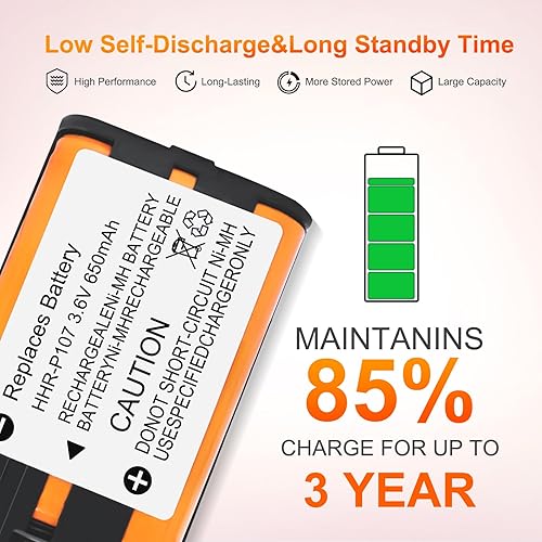 Miniatura 4 de Paquete de 2 baterías recargables HHR-P107 NI-MH de 3.6 V 650 mAh de repuesto para teléfono inalámbrico Panasonic