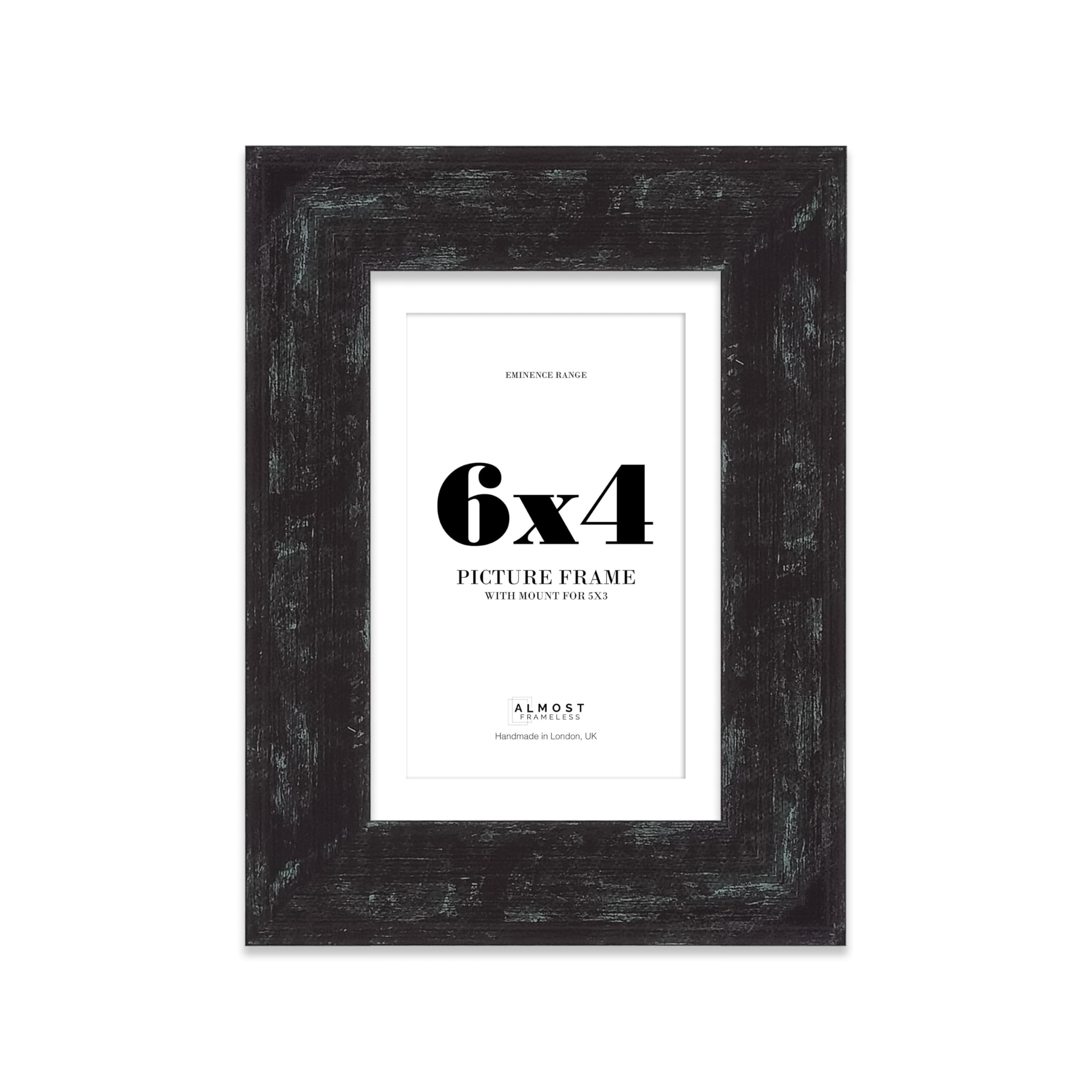 6x4" Distressed Black Picture Frame with 5x3" Mount - Rustic Photo Frame with Distressed Finish, Wall Hooks and Kickstand, 32mm Edge - 1 Pack