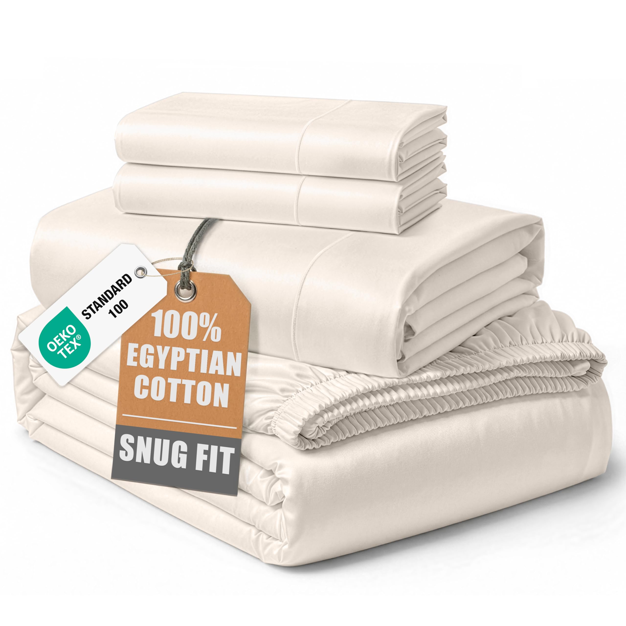 LANE LINEN Cooling Bed Sheets Queen 100% Egyptian Cotton Sateen - Sea Salt