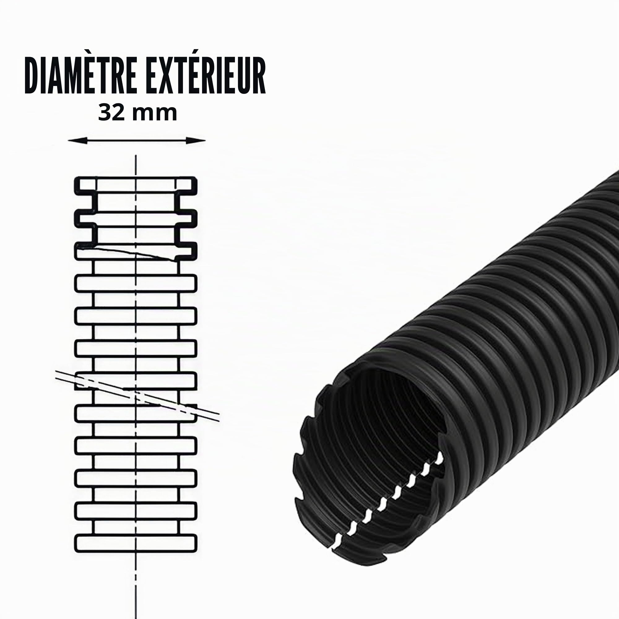 ESTO Tuyau ondulé 16 20 25 32 écheveau de 50 ou 100 mètres, gaine flexible ondulée non ouverte protectrice de câbles, pour travaux électriques, électricien 25 mètres/DN 32