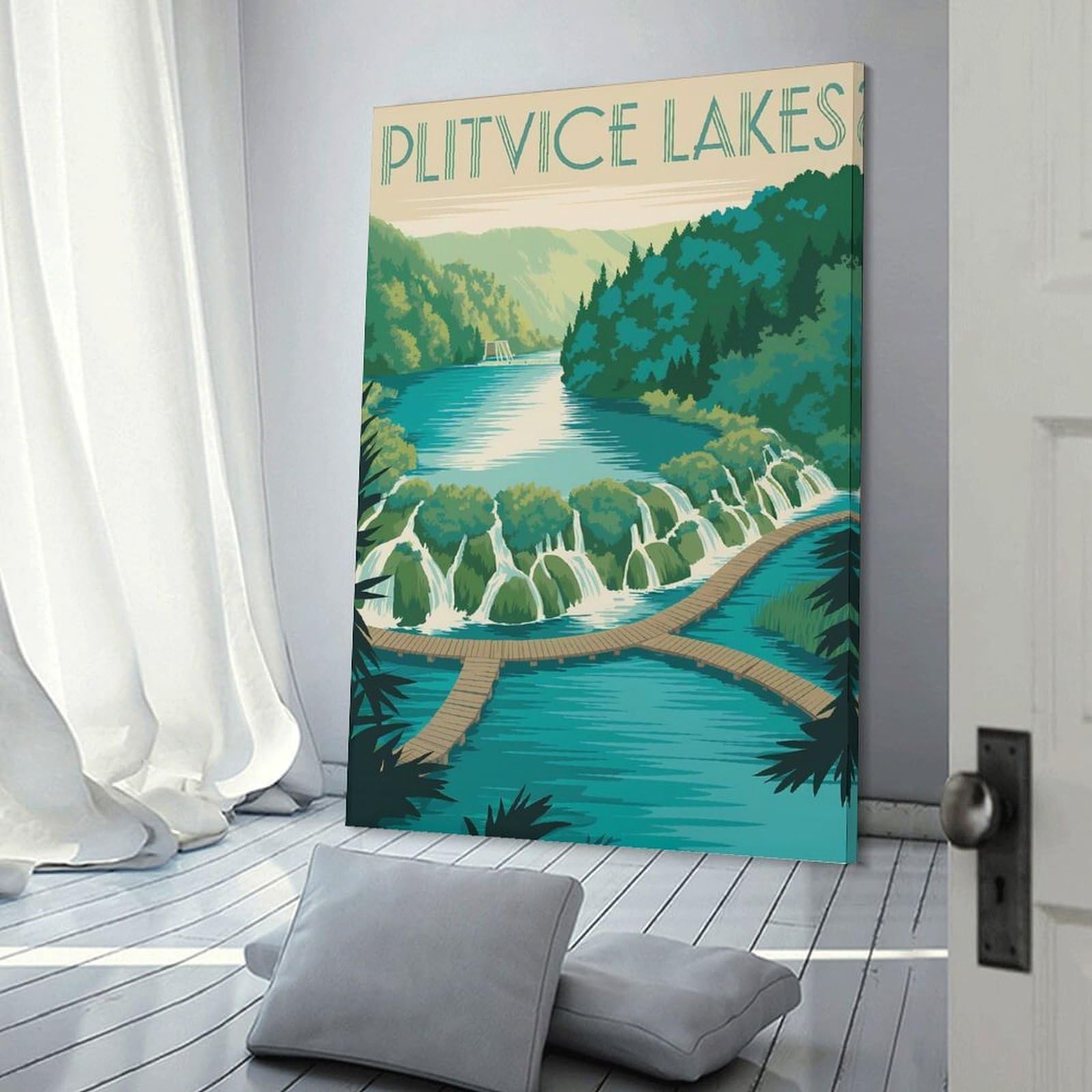 Junmoney Decorative Wall Artwork Plitvice Lakes Travel, 24x36inch(60x90cm), for Living Room, Lounge Or Sitting Room, Modern Wall Decor for Cosy Interiors