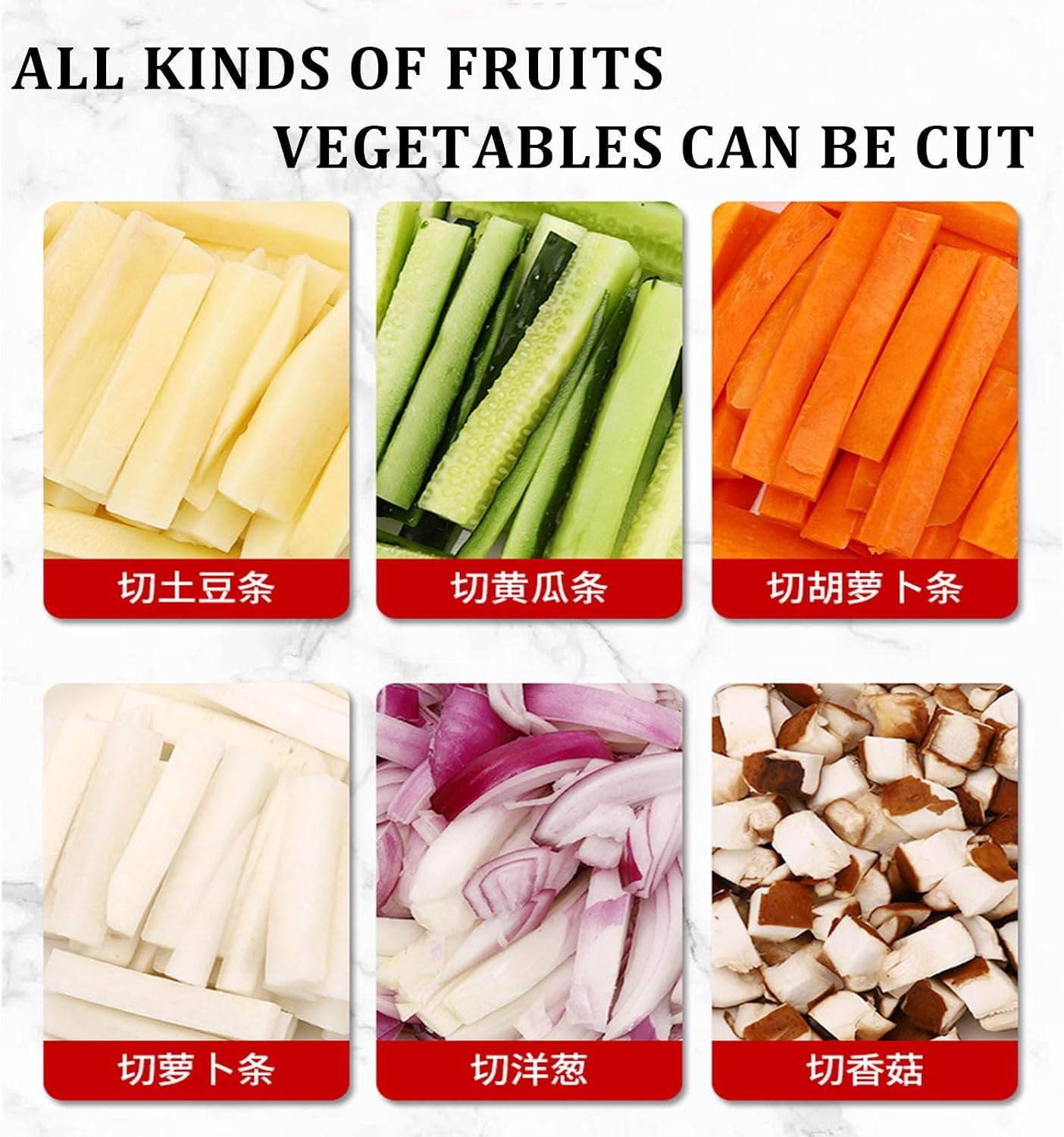 French Fry Cutter, Vegetable Fruit Dicer with Stainless Steel Blades, Electric Cutter for Carrots, Cucumbers, and More, Ideal for Home and Restaurant Use