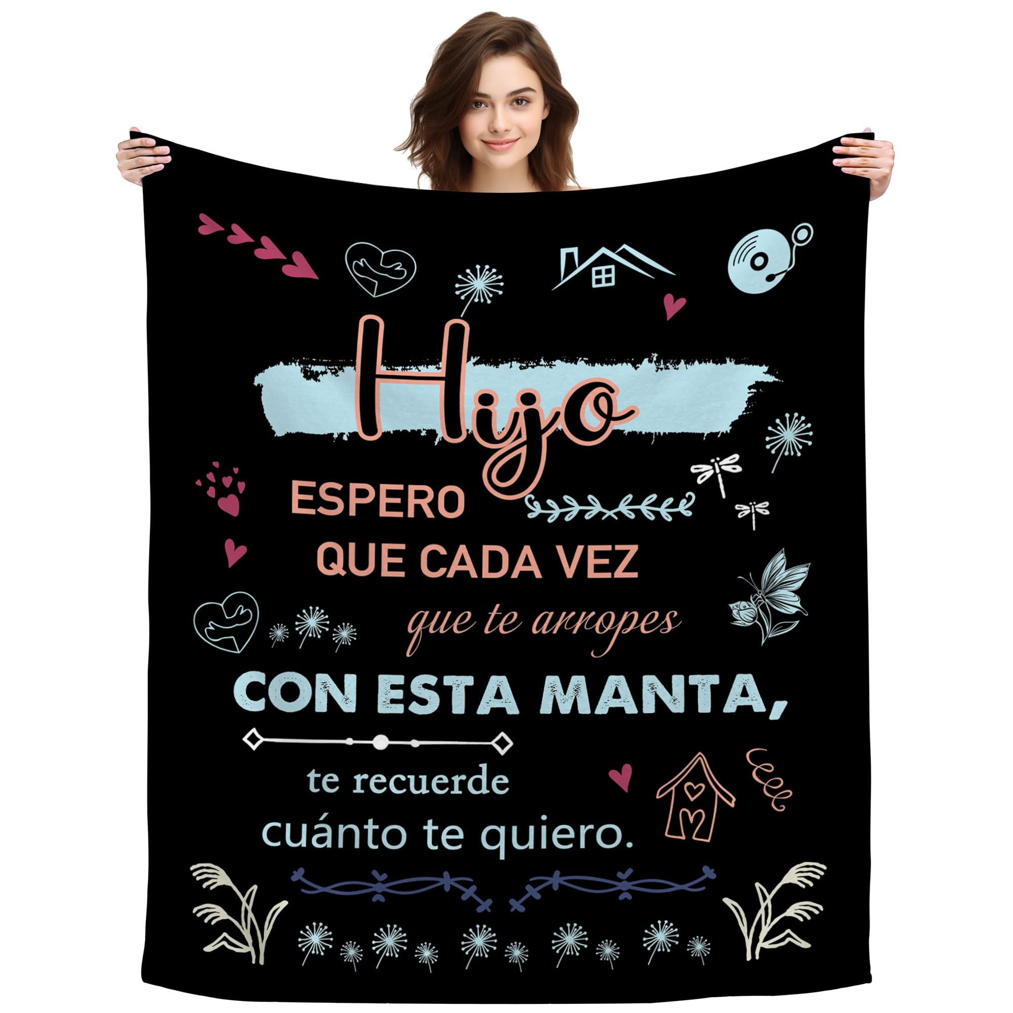 ACAROMAY Regalos Originales para Hijo Hombres Mantas Regalos para Hijos Adolescente Decoración Mantas Regalos de Cumpleaños de Navidad Manta de Descanso Decorativa del Sofá (Hijo-Negro)
