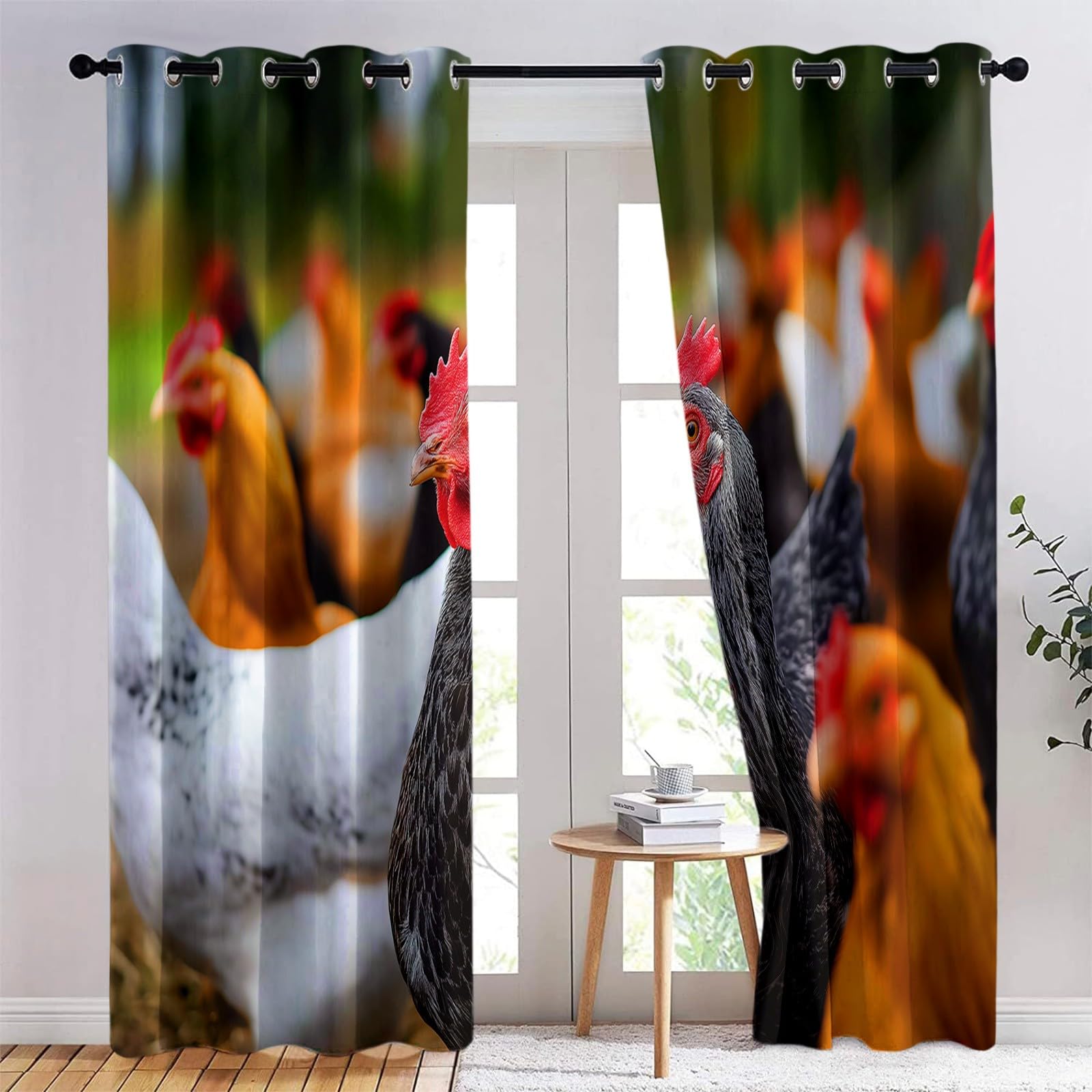Generisch Nutztiere Hühner 2er Set Verdunkelungsvorhänge mit Ösen, Landhausstil Blickdicht Thermo Isoliert Vorhänge für Wohnzimmer & Schlafzimmer, HxB 166 x 75 cm