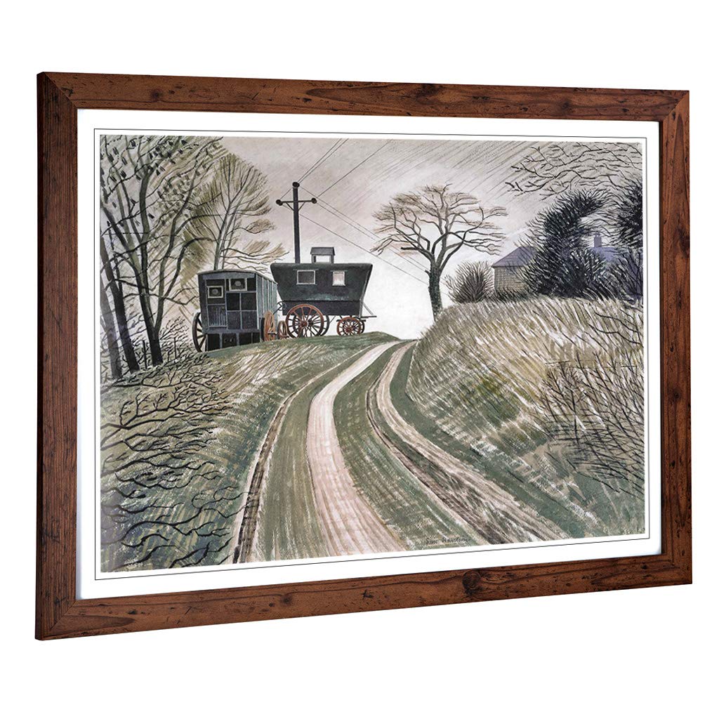 Big Box Art Framed Print of Eric Ravilious Cart On Hill Design | Wall Art Picture | Home Decor for Kitchen, Living, Dining Room, Bedroom, Hallway, Office, Walnut, A2 / 24.5x18 Inch / 62x45cm