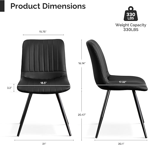 Miniatura 2 de Juego de 4 sillas de comedor negras, sillas de comedor con cojines gruesos, sillas tapizadas de piel sintética para cocina, comedor con patas de