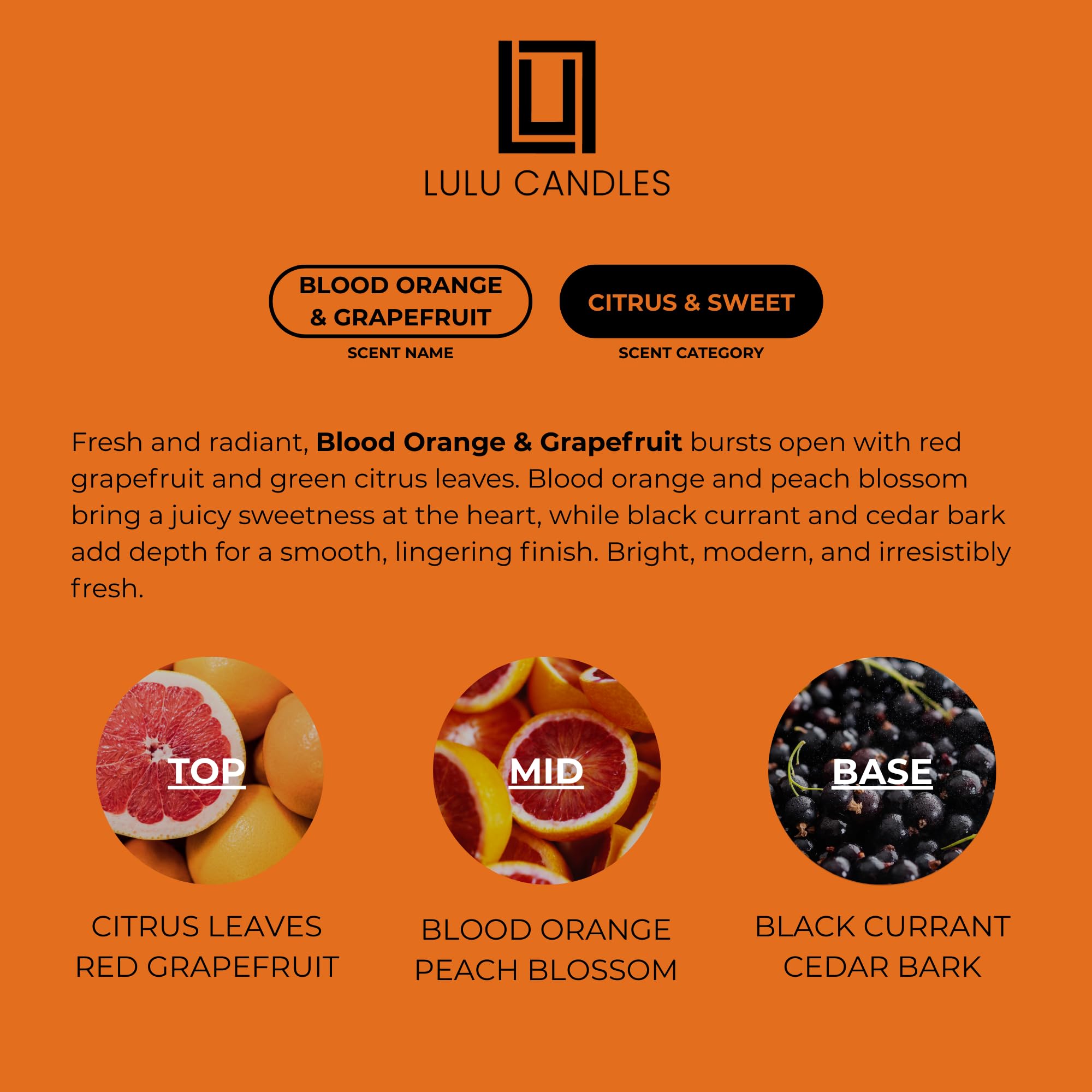 Lulu Candles Krwawa pomarańcza i grejpfrut | Luksusowa świeca zapachowa w słoiku sojowym | ręcznie nalewana w USA | wysoce pachnąca długotrwała (255 g)