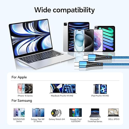 Miniatura 7 de Cable de carga USB C de 10 pies de carga rápida de 60 W, paquete de 2 cables de carga tipo C USB C a USB C, cable compatible con iPhone 15ProPlusPro
