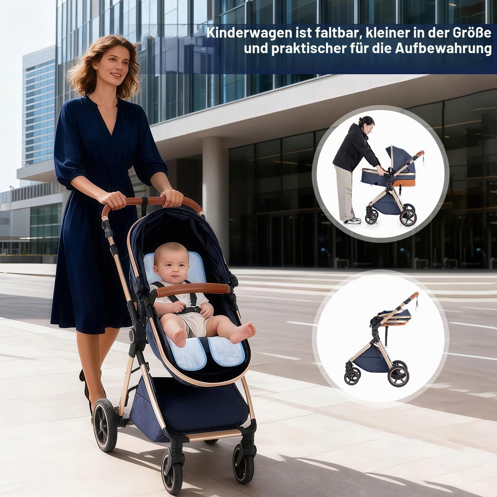 Gcarebb 3 in 1 Kinderwagen Reisesystem Mit Isofix Base, Buggy Mit Auto Babyschale, Mit Höhenverstellbarer Kinderwagen Komplettset, KombiKinderwagen Mit Aluminiumrahmen für Neugeborene 0 bis 3 Jahre
