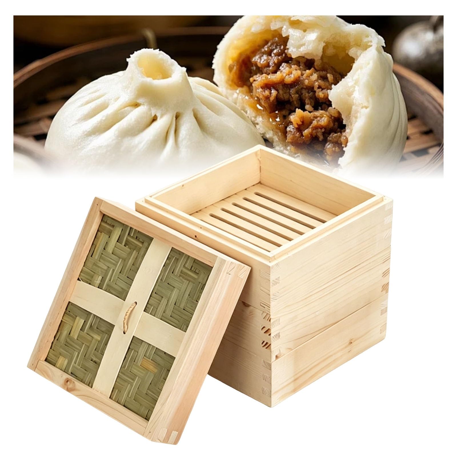 Cestello for cottura a vapore a 2 livelli con coperchio, vaporiera for gnocchi fatta a mano, vaporiera dal design tradizionale, for dim sum, verdure, carne e pesce
