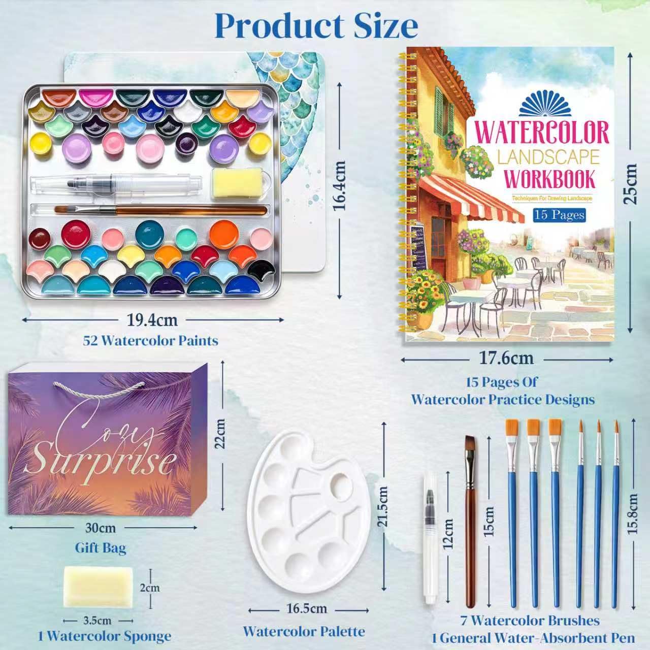Watercolor Workbook Kit - 52 Colors, 7 Brushes -5