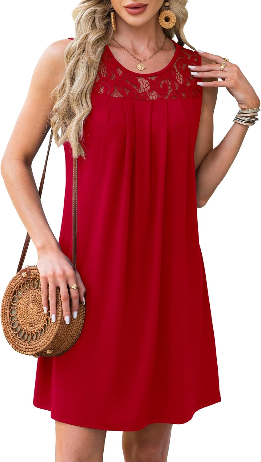 Summer Dresses for Women Beach Cover Up Sleeveless Lace Crewneck Sundress (S-3XL) - Image 4