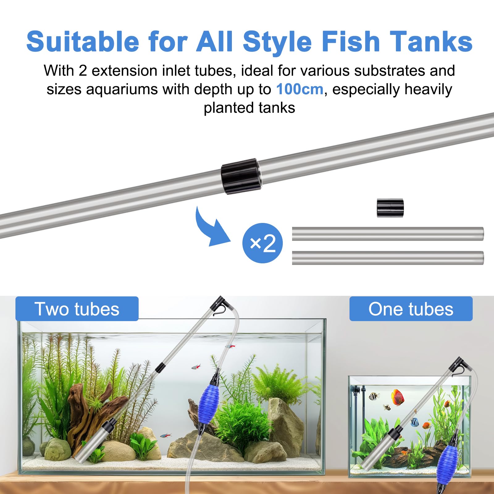 fishkeeper Cambio de Agua de Acuario, Filtro de Arena para Limpieza de Acuario, pecera Kit de Limpieza de Grava de Acuario con caudal de Agua Regulable para Limpieza de Arena(L)