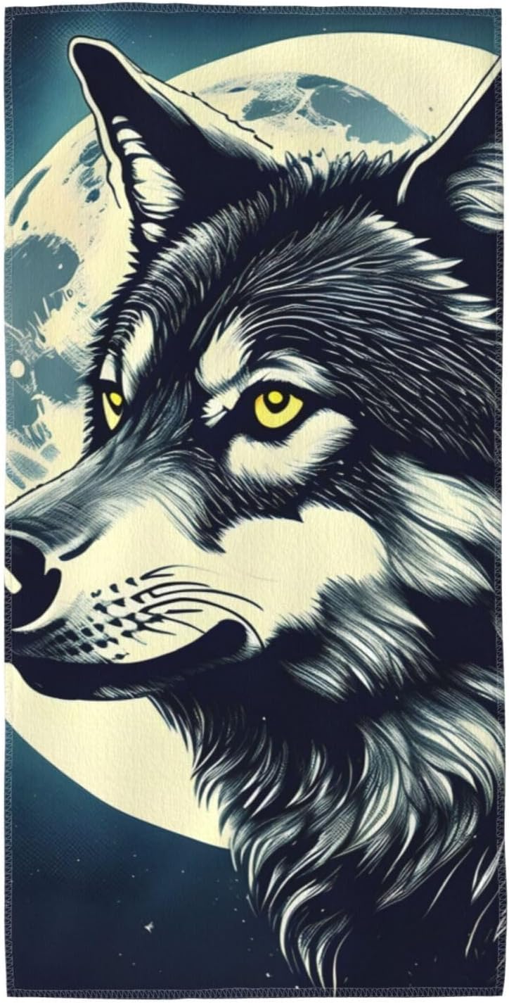 Wolf Night Moon Print Hand Towels for Kitchen, Decorative Bathroom Towels Decor Farmhouse Cute for Men Women Gifts