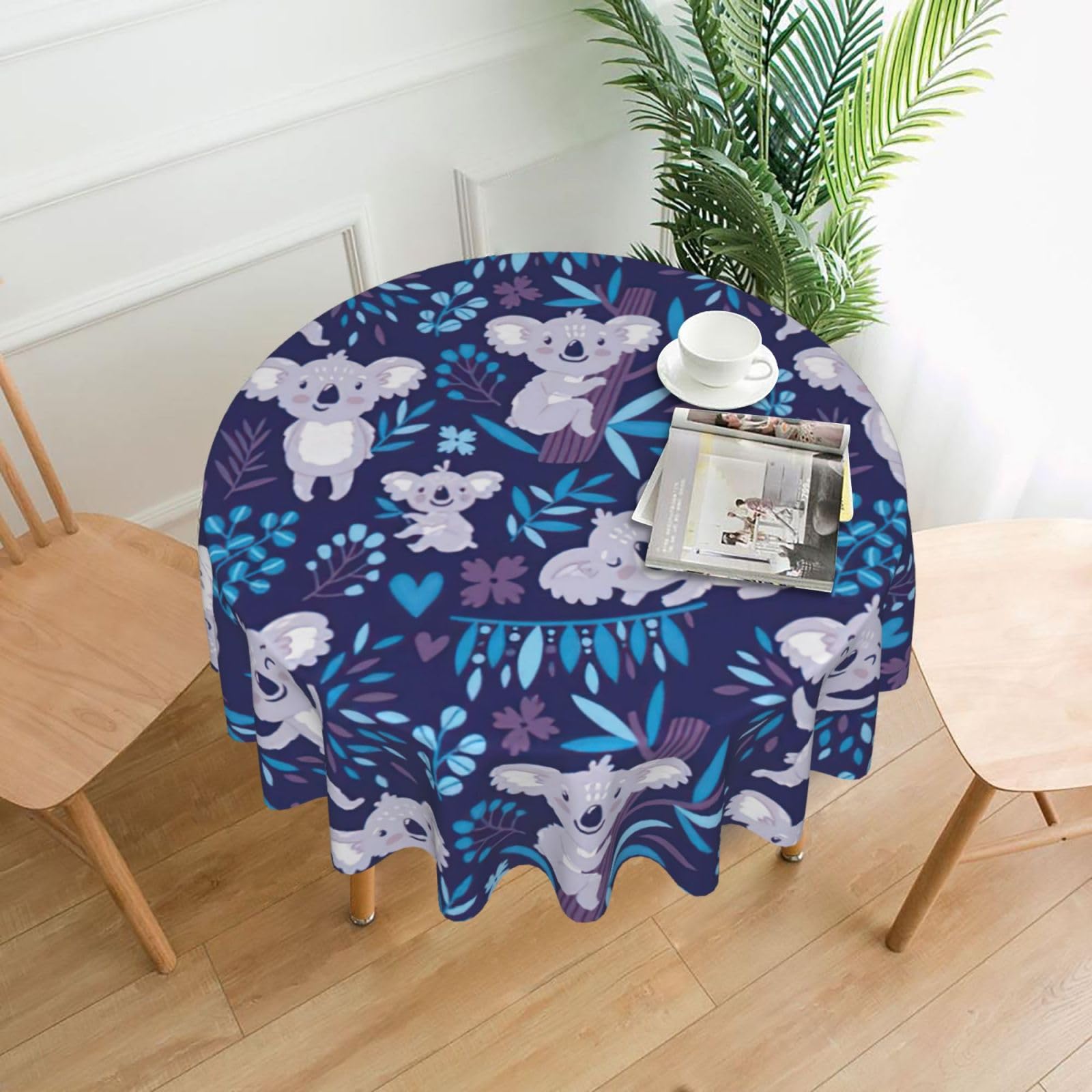 Uusnwaa Lovely Koala Print Round Tablecloth 60 Inch, Stain Wrinkle Resistant Washable Polyester Table Cover For Kitchen Party