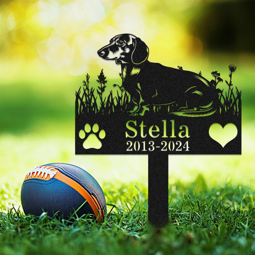 Custom Dachshund Dog Memorial Grave Marker with Stake,Personalized Dogs Name Memorials Engraved Burial Sign,Customized Remembrance Gifts for Pet Owner,Flower Pets Tombstone for Garden Cemetery Lawn