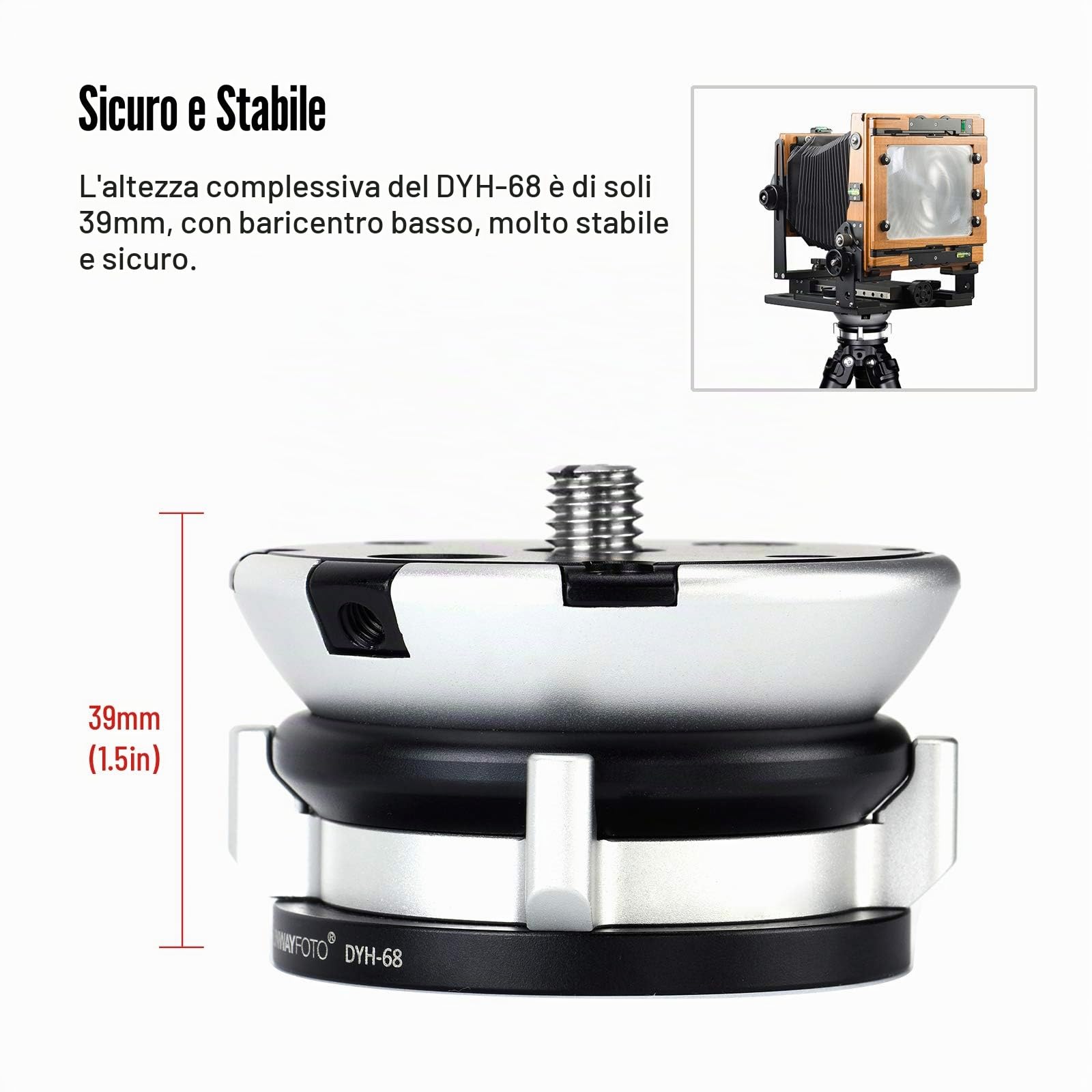 SUNWAYFOTO Base di livellamento DYH-68 Testa treppiede Capacità di carico 10 kg