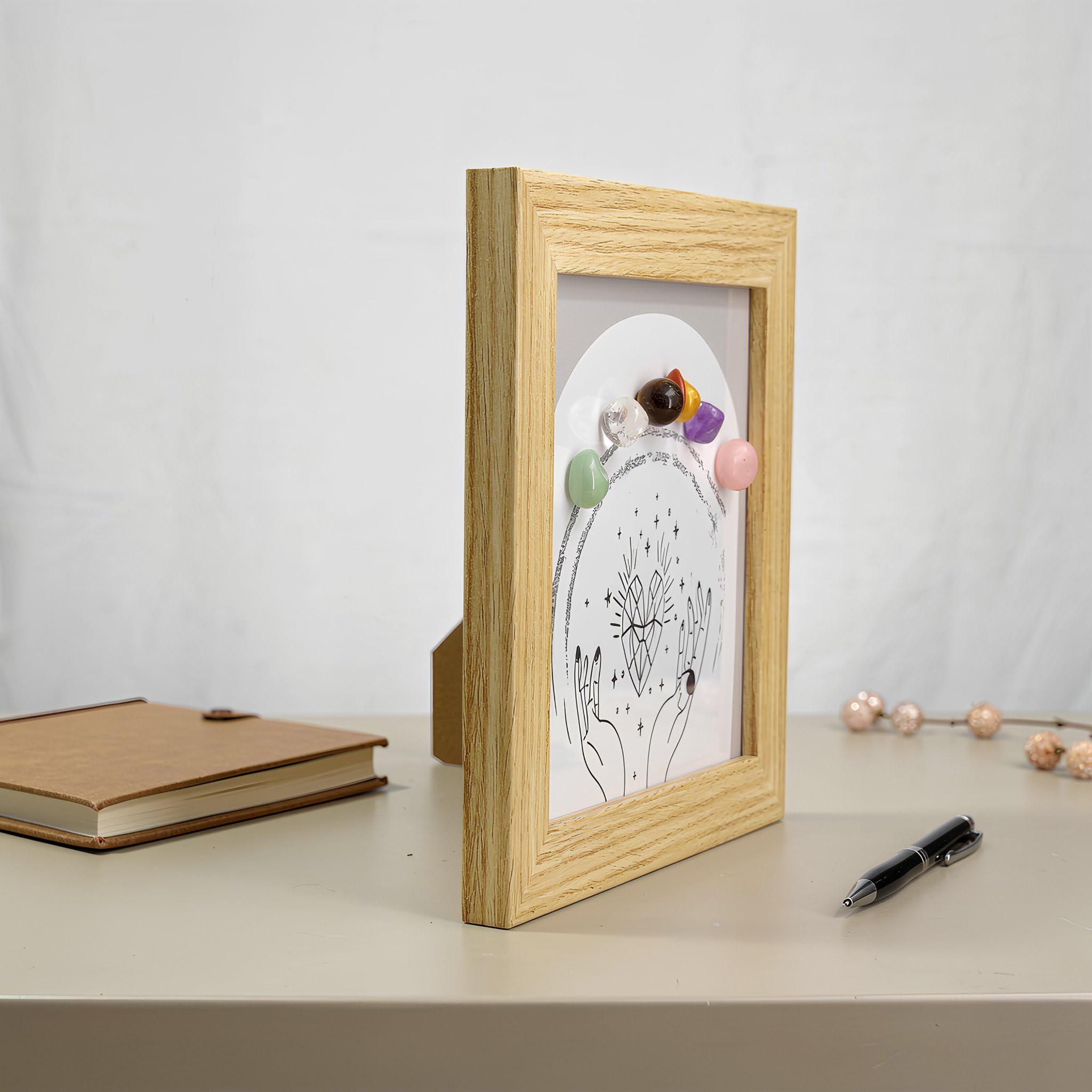 KABIR WORLD 7 Chakra Healing Crystal Wooden Shadow Box 16 x 21 cm, Natural Gemstone Wall Art & Desktop Decor with Amethyst, Rose Quartz, Tiger Eye, Spiritual Meditation Gift for Home & Office 2