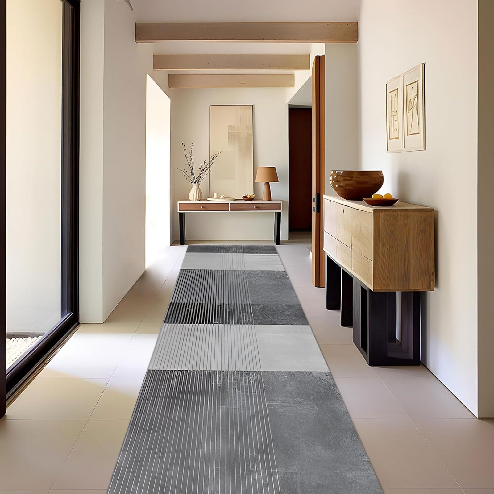 Luyckfrazy Grey Carpet Runner For Hallway/Entrance/Stairs/Hall, Stripe Long Narrow Runners Rug With Non Slip Backing, 1M 1.5M 2M 2.5M 3M 3.5M 4M 4.5M 5M 6M Extra Long Floor Mat ( Size : 60×400Cm/2Ft×13.1Ft )