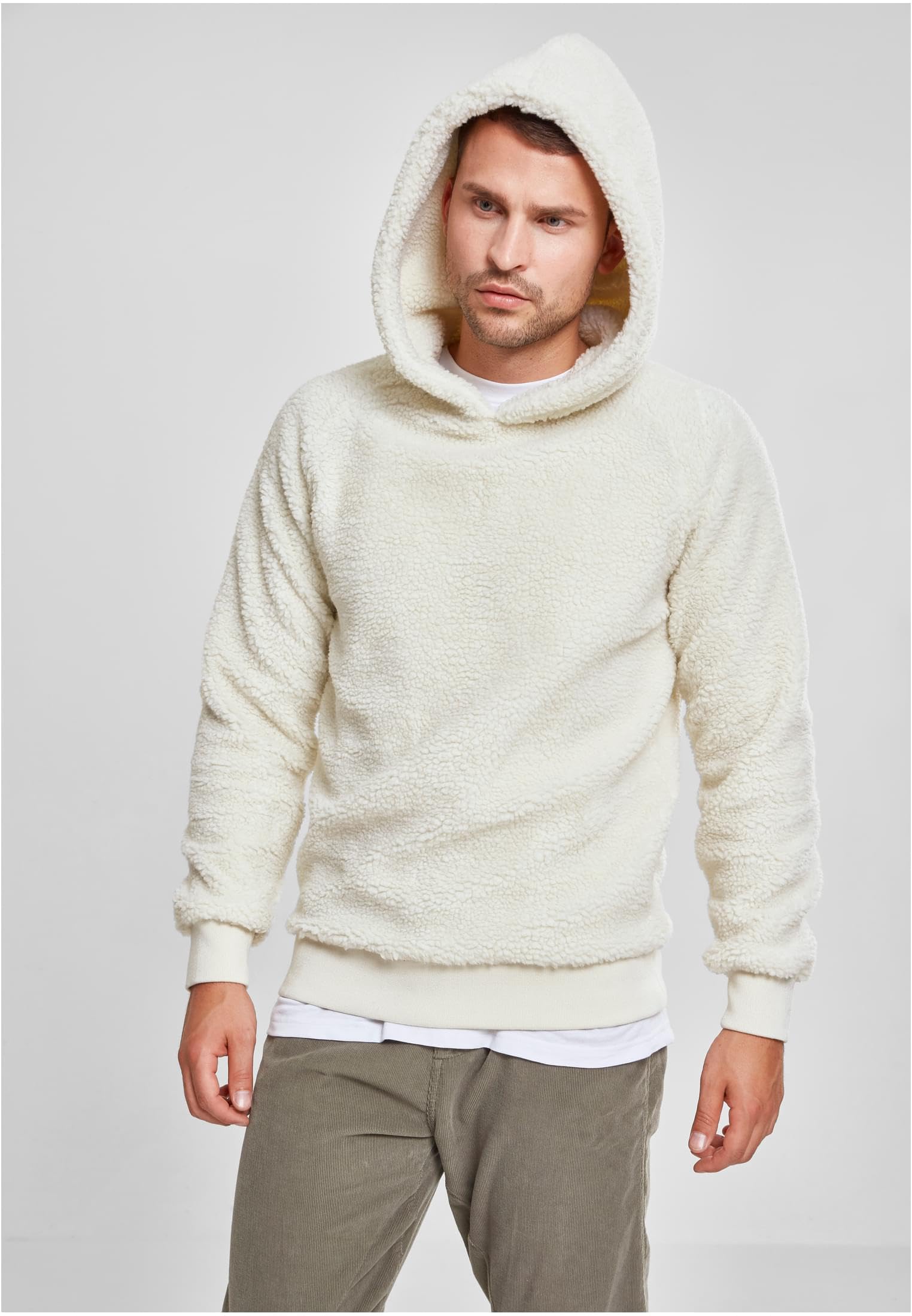 Urban Classics Męska bluza z kapturem Sherpa, biały (Offwhite 00555), XXL