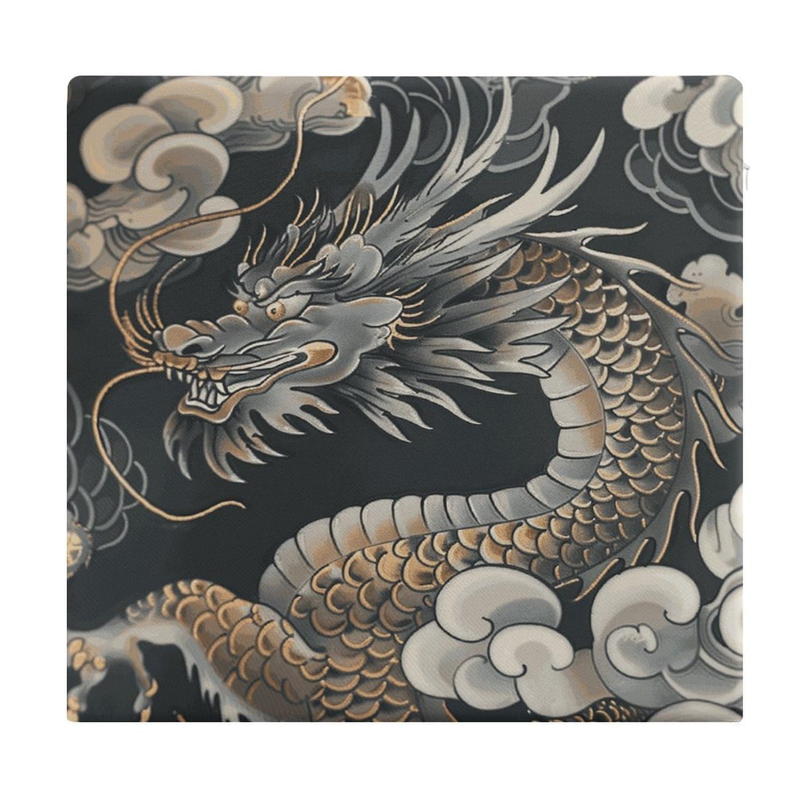 JTREHY Black Oriental Dragon Chair Cushions Non-Slip Bar Stool Cushions Ultra Soft Warm Memory Foam Meditation Cushion Removable Large Square Seat Cushions for Dining Chair 15x14In