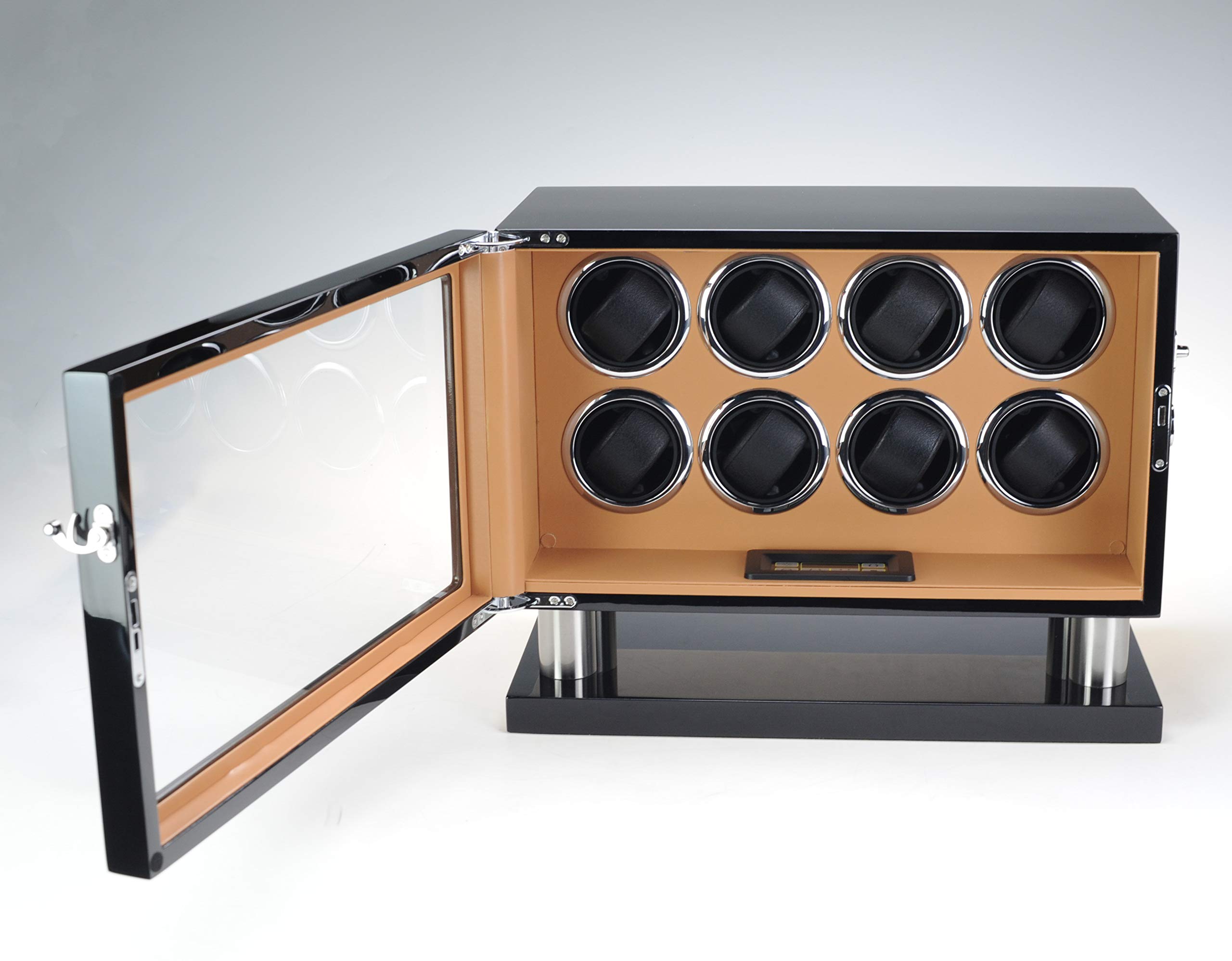MR Maestro Relojero - Vitrina Watch Winder para Relojes Automáticos | Caja Lacada en Fibra de Carbono Negro | 4 Variedades de Rotación | Funcionamiento Silencioso | Anillo Reforzado, Material: Madera