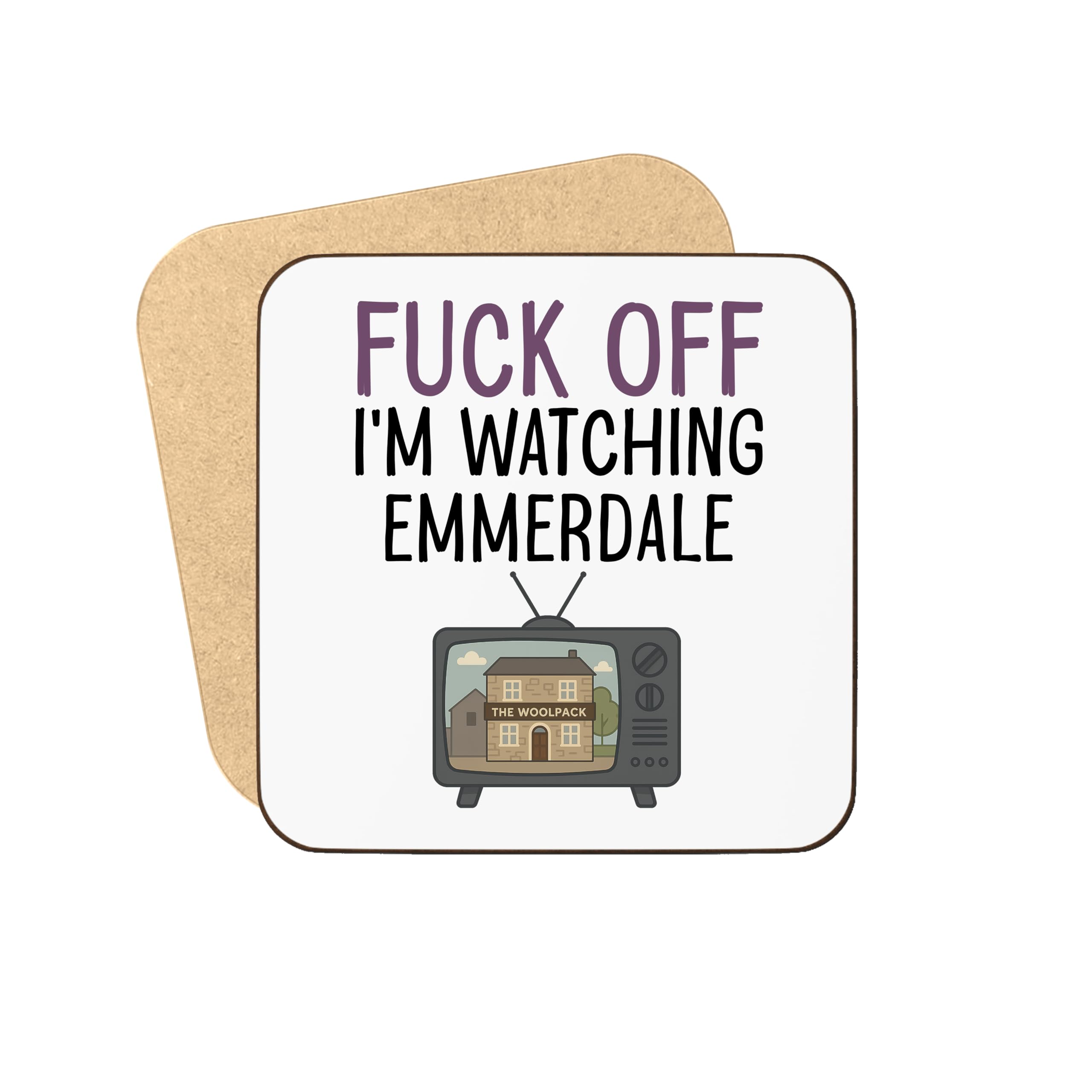 Plumfoolery I'm Watching Emmerdale Mug & Coaster: Funny Soap Opera Gift, Mothers Day or Birthday - 11oz Ceramic Coffee Cup with Optional MDF Mat (Coaster)
